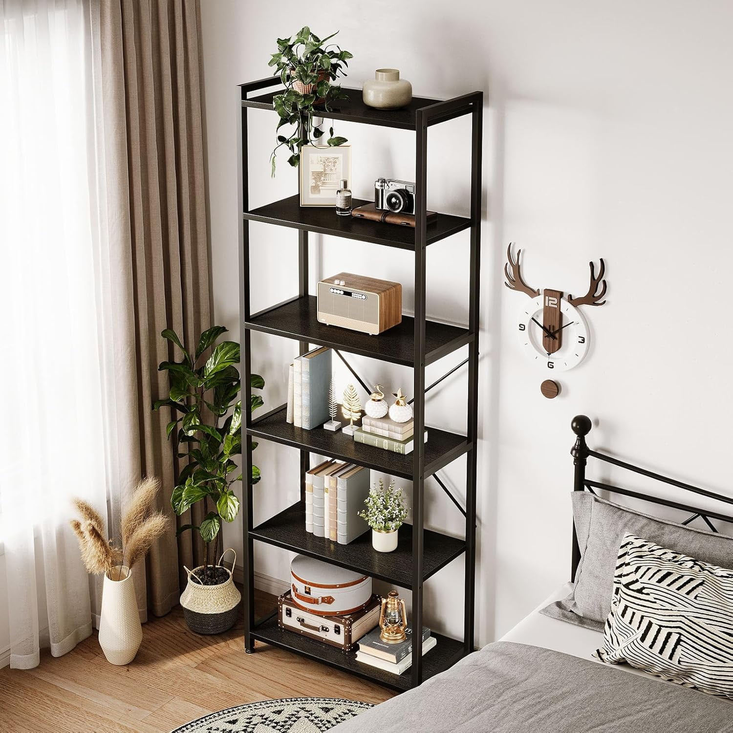 Book Shelf, 6/7 Tier Tall Bookshelf, Modern Wood Bookcase Shelves for Bedroom, Industrial Display Shelf for Living Room Home Office Kitchen, Standing Shelving Unit Storage Organizer - Image 7