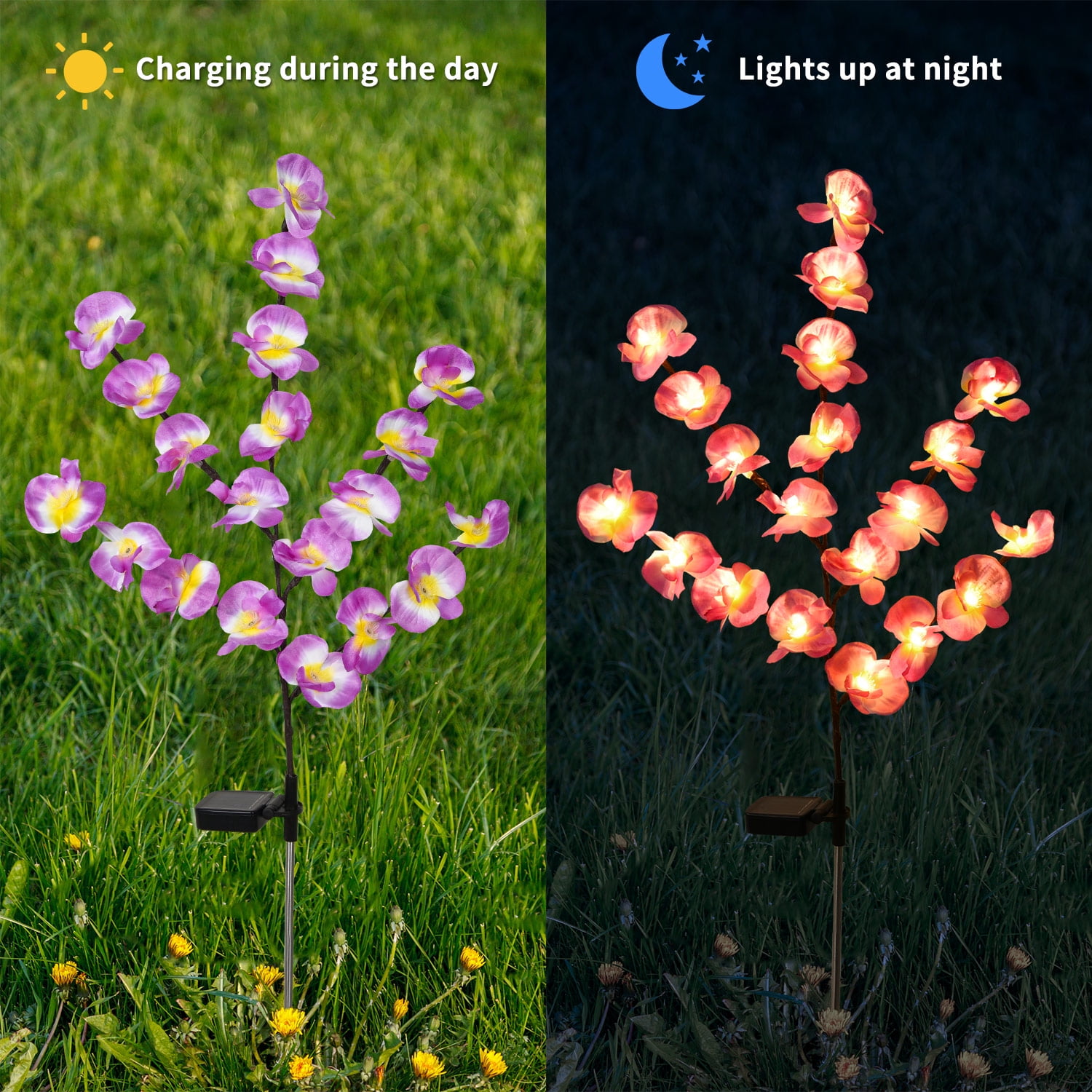 Rirool Solar Garden Stake Lights - Purple Pink Orchid Lights for Outdoor Garden, Lawn, Landscape, Driveway - Image 2