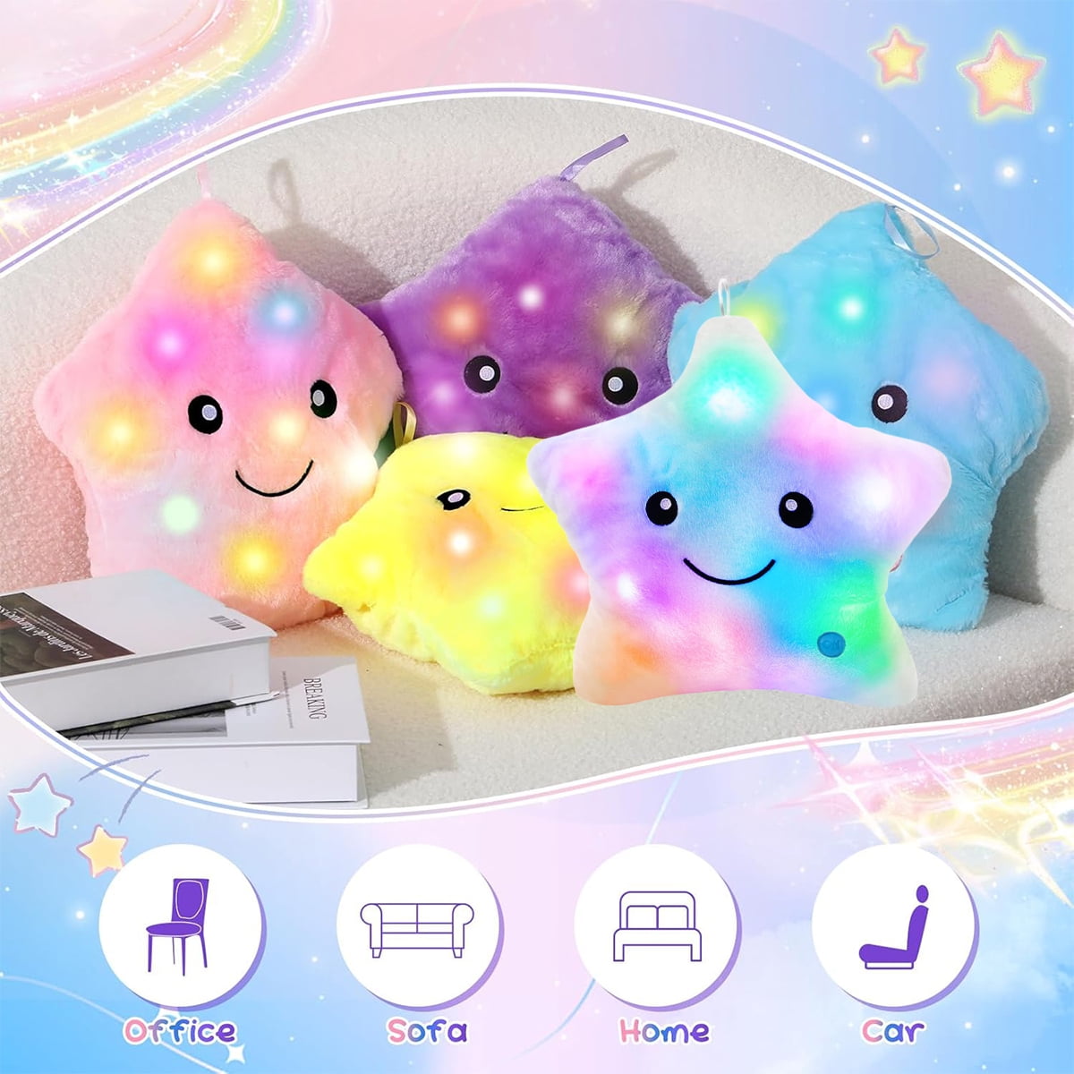 Rirool 14'' Creative Twinkle Star Glowing LED Night Light Plush Pillows Light up Stuffed Animal Toys Birthday for Toddler Kids - Blue - Image 3
