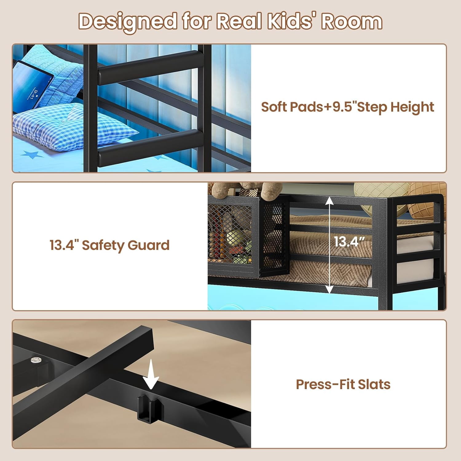 House Bunk Bed Twin Over Twin with Storage Shelf & RGB Lights - Image 6