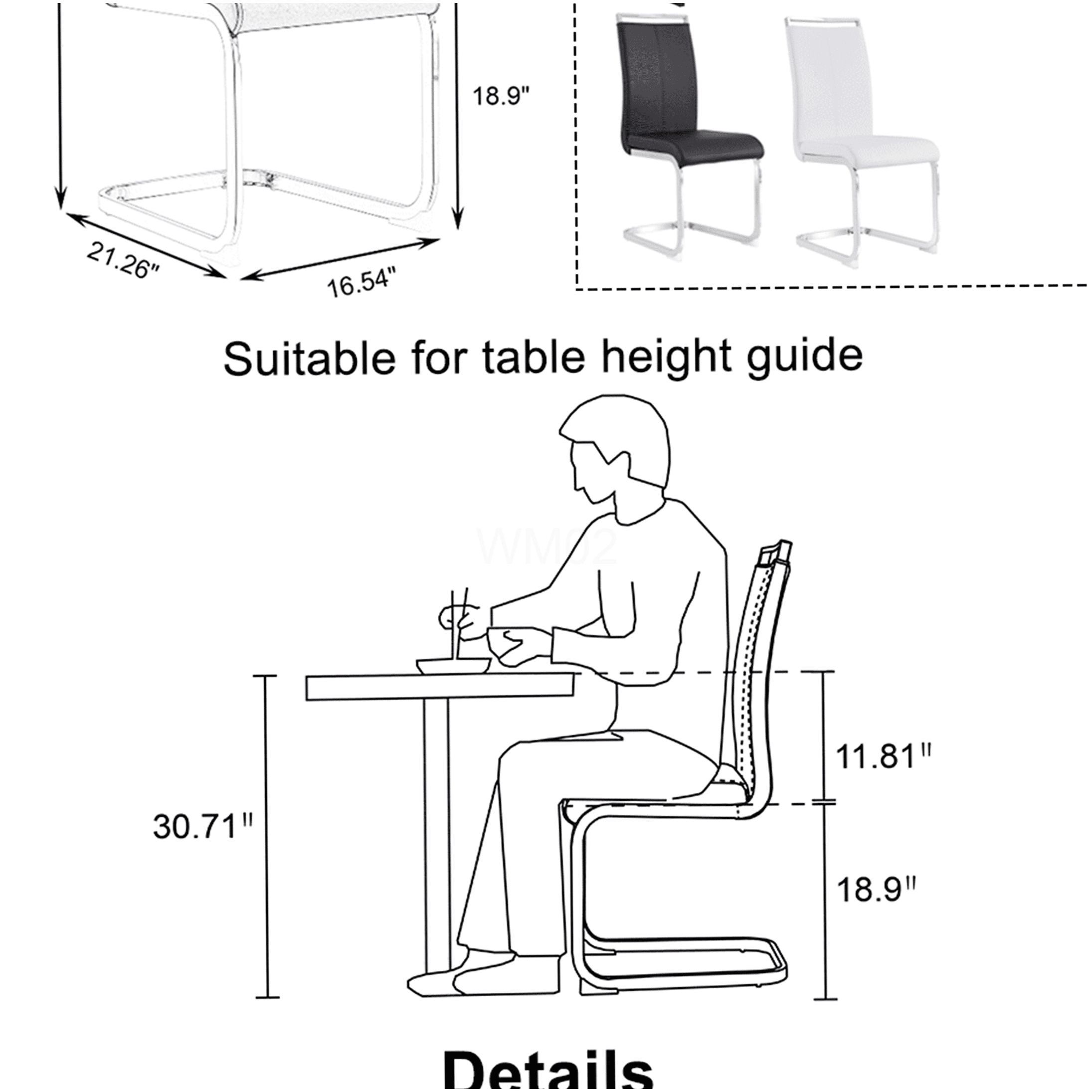 Brown Tech Cloth Dining Chairs Set of 2 - High Back Upholstered Side Chairs with C-Shaped Metal Legs for Kitchen, Dining Room, Office - Image 10