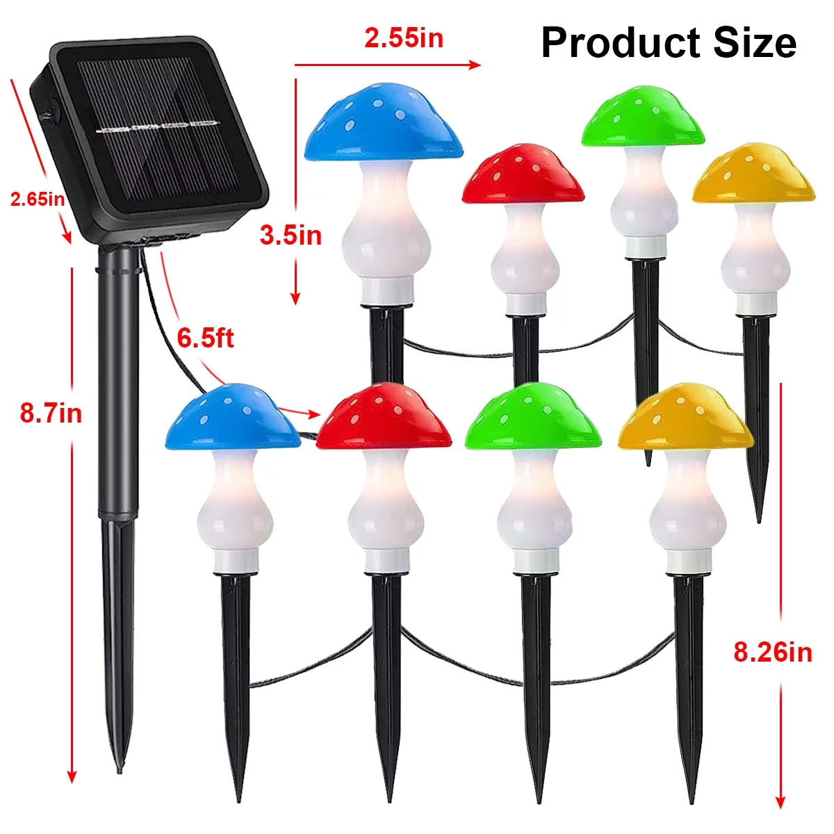 Rirool 8 Pack Solar Mushroom Lights Outdoor, 23ft Multicolor LED Fairy String Lights with 8 Modes, IP65 Waterproof for Garden Patio Yard Decor - Image 5