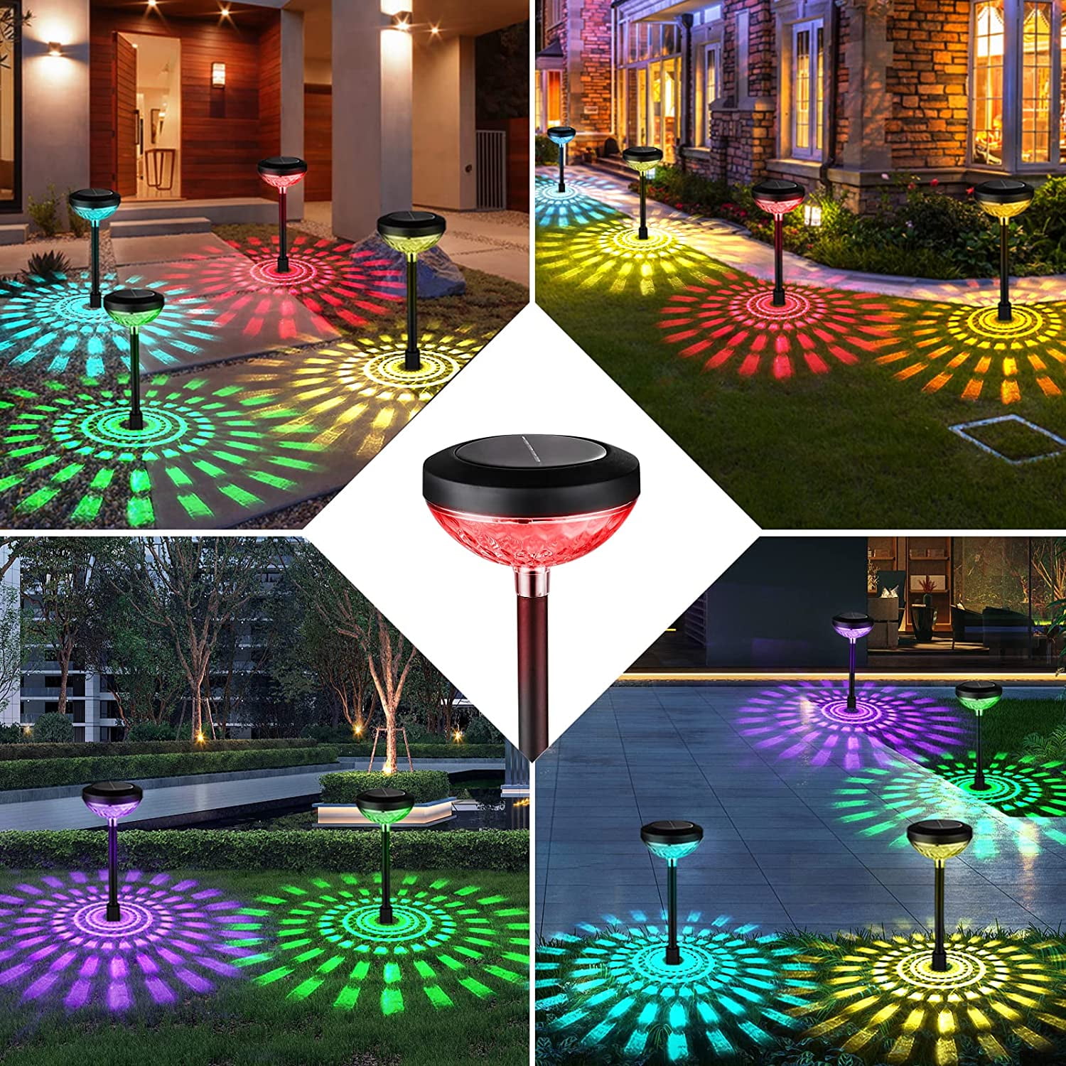 Rirool Outdoor Solar Pathway Lights, 6 Pack Dual Mode Waterproof LED Solar Lights for Walkway Yard Garden Lawn Patio - Multi-Color & Warm White - Image 5