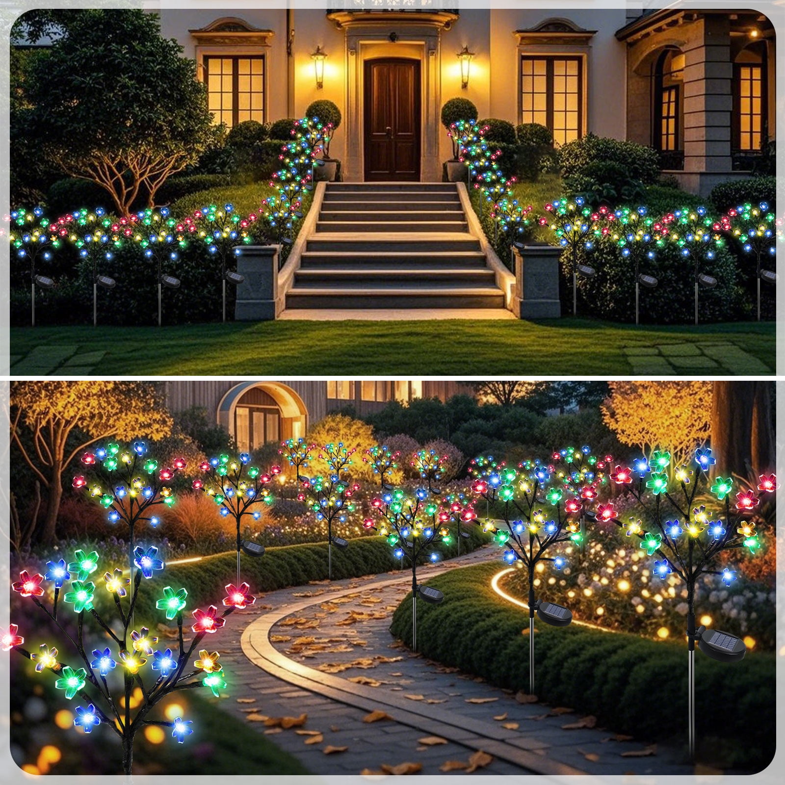 Rirool Solar Flower Lights, 20 Cherry Blossom LED Solar Garden Lights, 2-Pack Waterproof Multi-Color Outdoor Lights for Pathway, Yard, Patio, and Christmas Decoration - Image 8