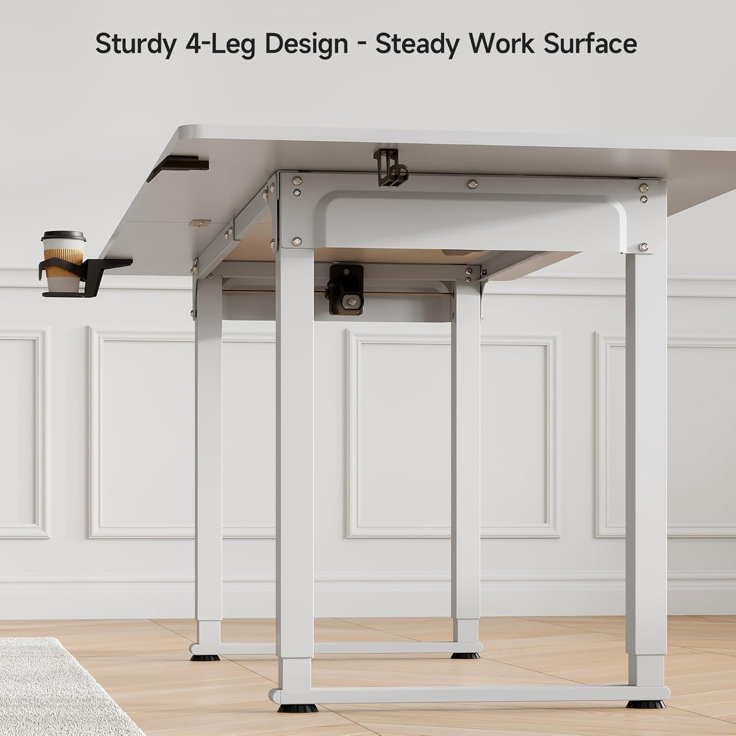 71x32 Inch Adjustable Standing Desk with 4 Legs, Stand-up Desk Features a Spacious Rectangular Top, Dual-Motor Lift, and Memory Presets (28-46Inch) for Home Offices or Computer Workstations, White - Image 8