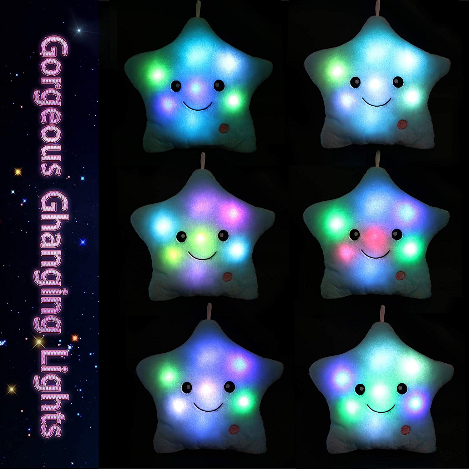 Rirool 14'' Creative Twinkle Star Glowing LED Night Light Plush Pillows Light up Stuffed Animal Toys Birthday for Toddler Kids - Blue - Image 4