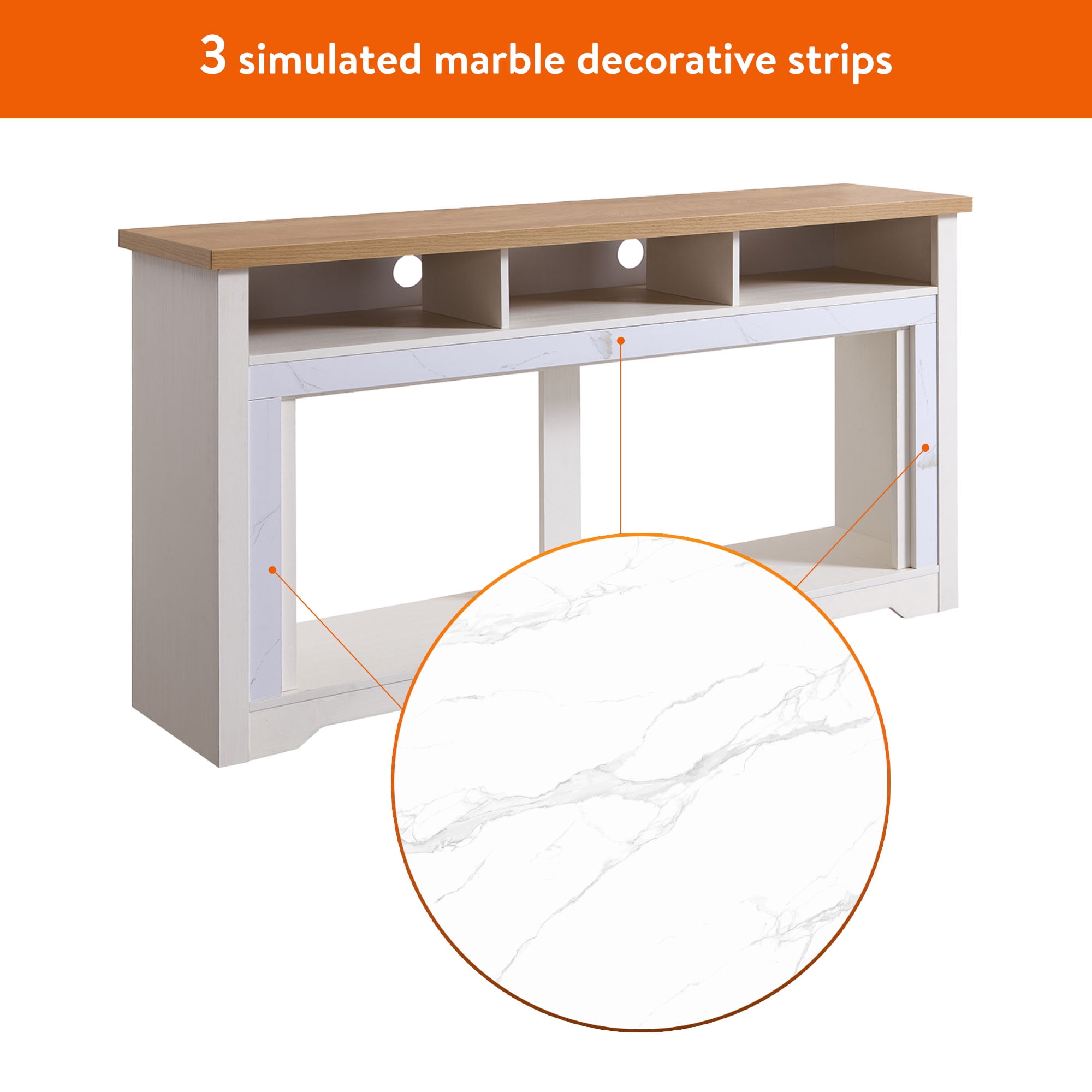 60 inch Fireplace TV Stand for TVs up to 70",with 50"smart Electric Fireplace,white - Image 2