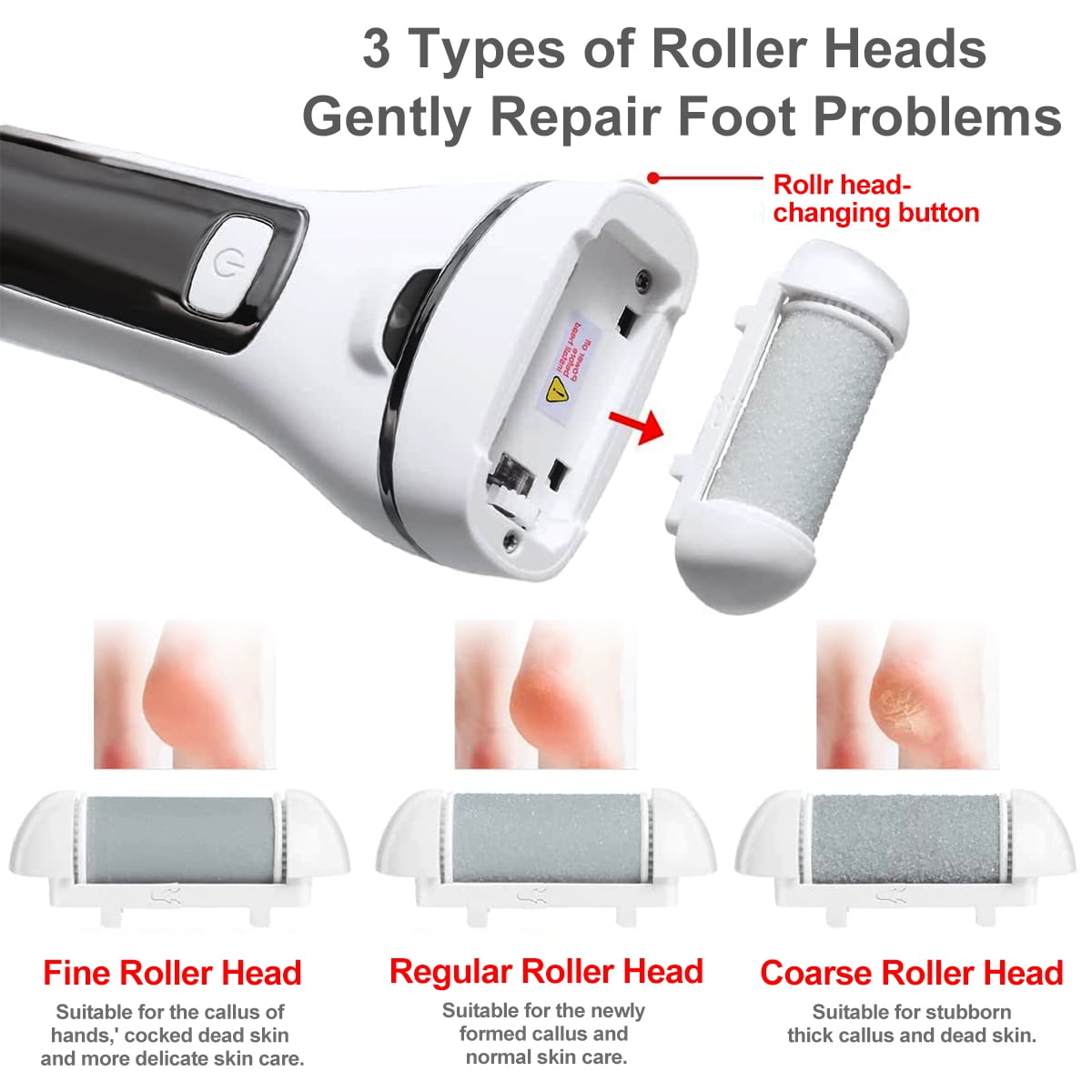 Rirool Electric Callus Remover Kit, 18-in-1 Pedicure Tool Set with 3 Roller Heads for Removing Cracked Heels and Dead Skin,White - Image 6