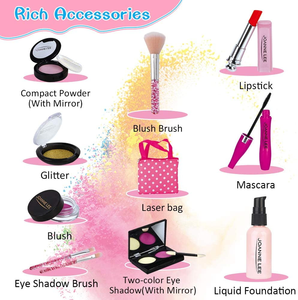 Rirool Play Kit for Girls - Vanity Set and Pretend Makeup Case - Perfect Gift for Toddlers and Kids - Pink - Ages 3-8 (Not Real Makeup) - Image 5
