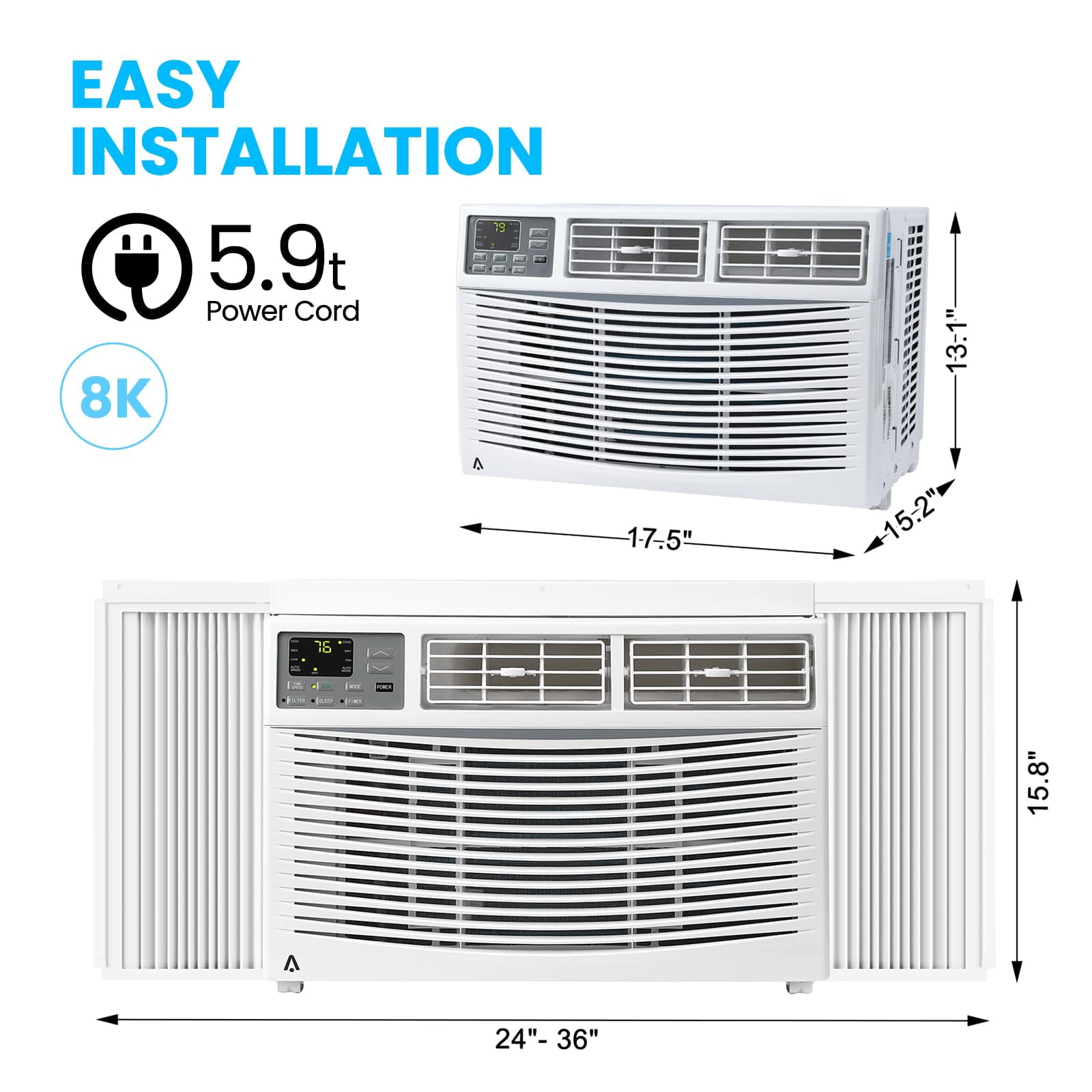 8000 Btu Window Air Conditioner Fast Cooling 350 Sq.ft., Indoor Ac Unit With Remote Control, Wi-Fi Enabled, 115V Mini Air Conditioner For Bedroom With 3 Cooling Modes - Image 4