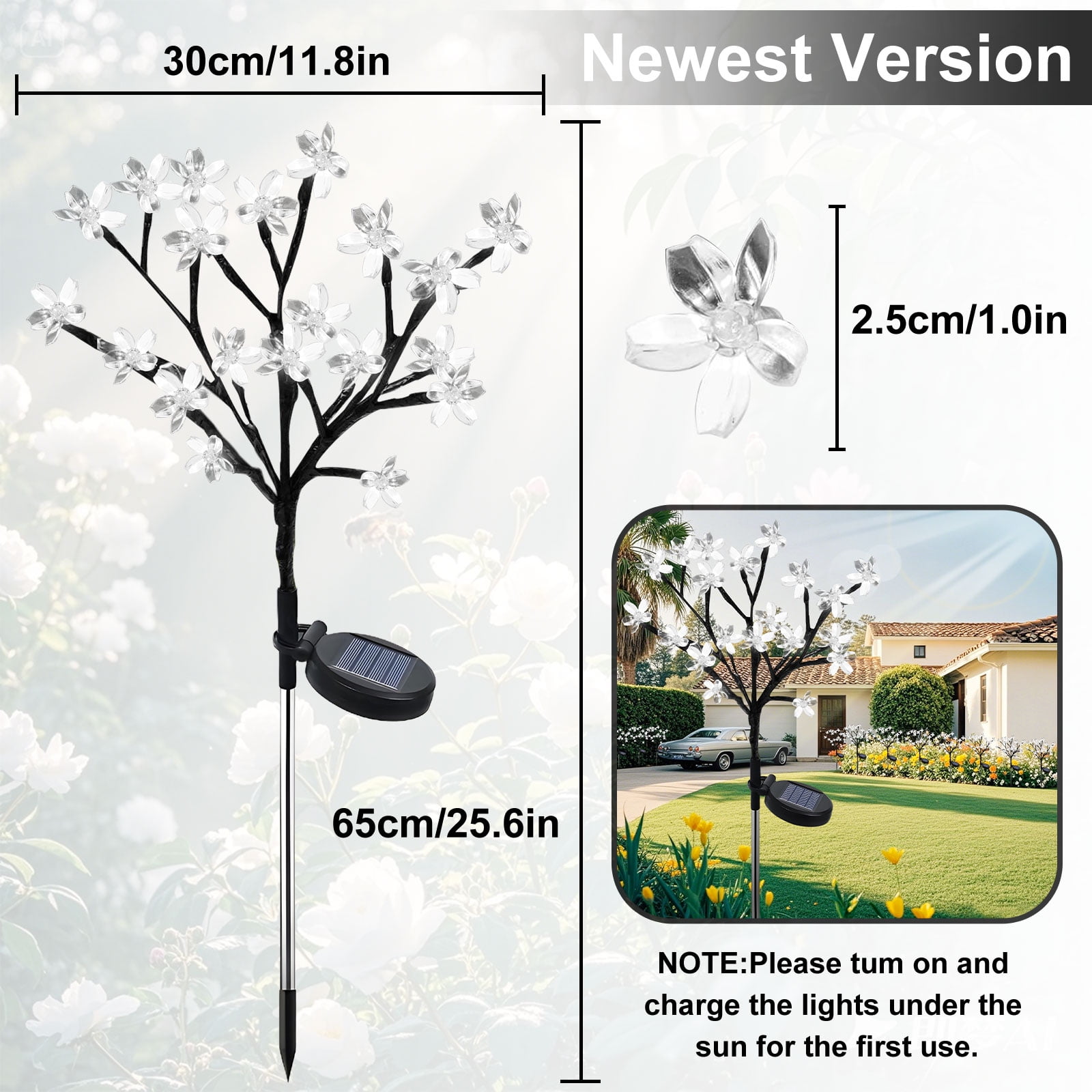Rirool Solar Flower Lights, 20 Cherry Blossom LED Solar Garden Lights, 2-Pack Waterproof Multi-Color Outdoor Lights for Pathway, Yard, Patio, and Christmas Decoration - Image 5