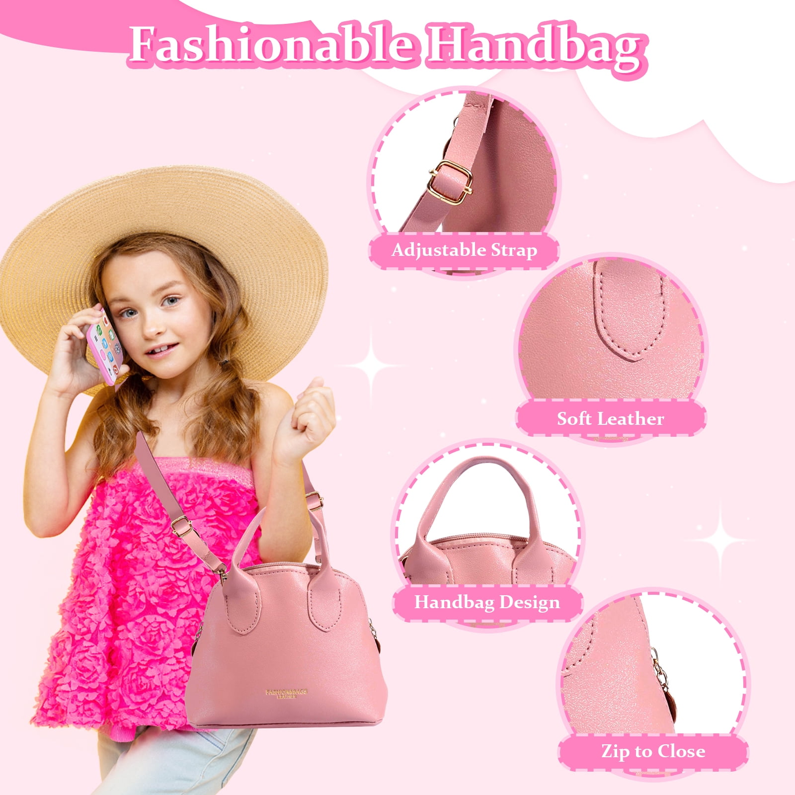 Rirool Princess Themed Play Purse - 31 Piece Toy Set with Handbag, Pretend Makeup, Smartphone, and More - Perfect for Girls' Role-Playing - Ages 3-8+ - Image 2