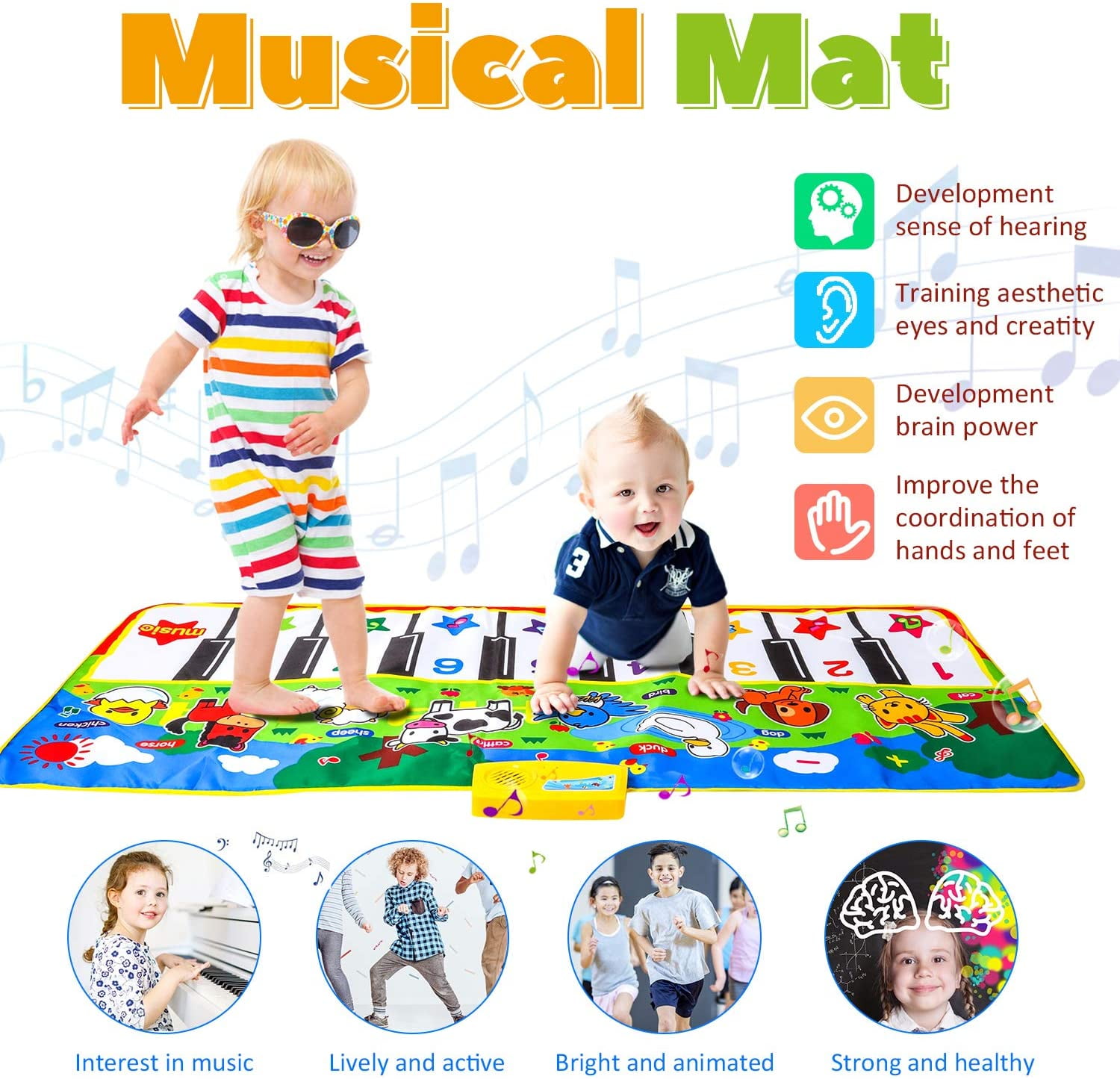 Rirool Music Mat for Kids – Interactive Piano Mat with 8 Animal Sounds, 53" x 23", Educational Dance Toy for Ages 3-6 - Image 3