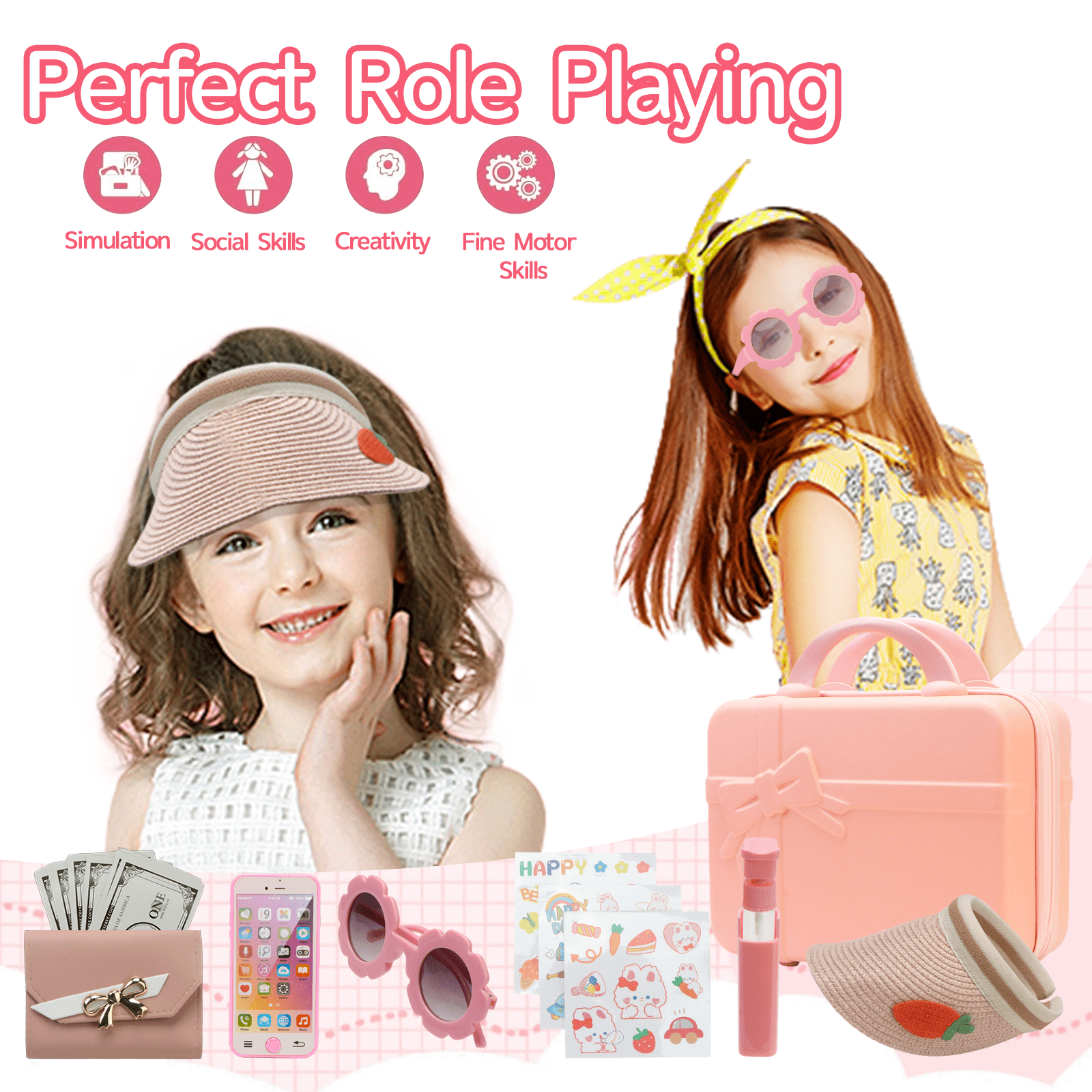 Rirool Kids Toy Travel Bag & Makeup Kit -39 Pcs Play Purse Set for Girls, Includes Wallet, Sunglasses, Phone, Sun Hat - Perfect Birthday Gift for 6-15 Year Olds - Image 7