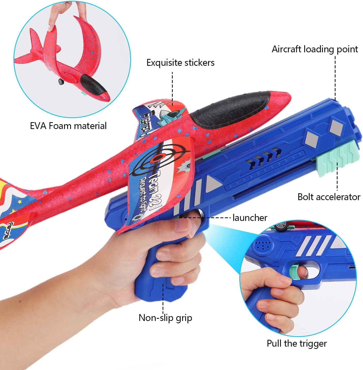 Rirool Airplane Launcher Toy for Kids, 3 Pack Outdoor Flying Foam Glider Catapult Planes with Stickers, Throwing Airplane Toys Birthday Gifts for Boys and Girls Ages 4-10 - Image 8