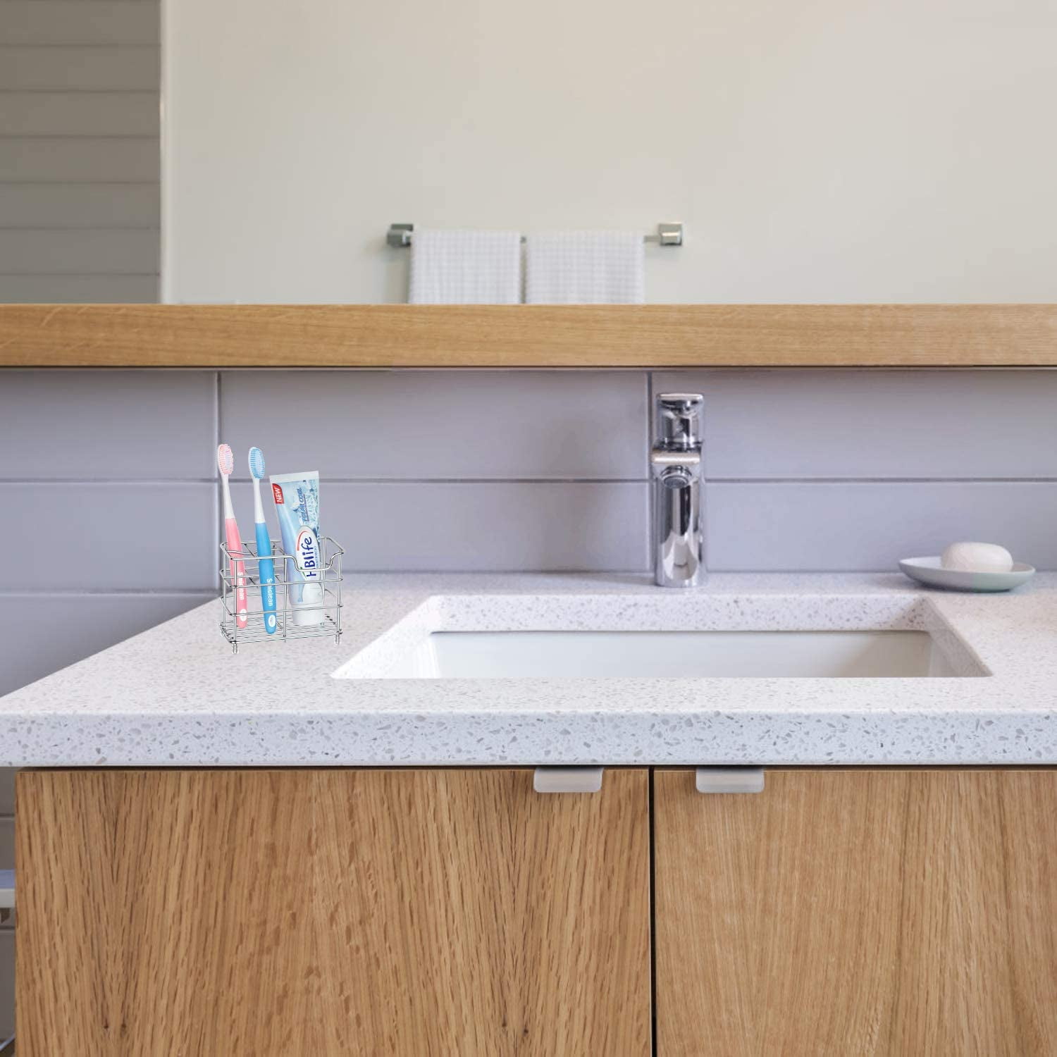 Stainless Steel Toothbrush and Toothpaste Holder for Bathroom, Sturdy and Hygienic, Drain and Rust Prevention, Silver - Image 4