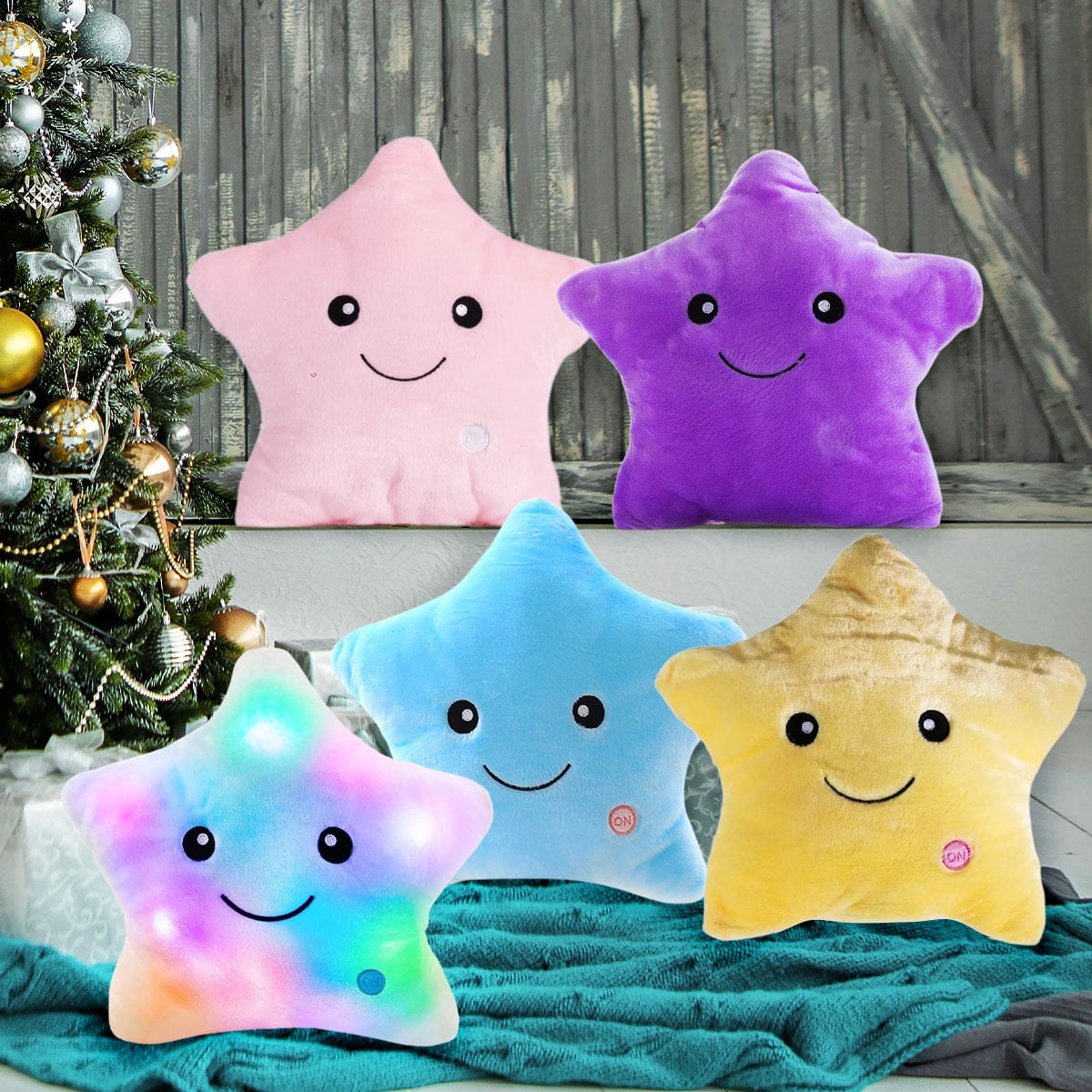 Rirool 14'' Creative Twinkle Star Glowing LED Night Light Plush Pillows Light up Stuffed Animal Toys Birthday for Toddler Kids - Blue - Image 2