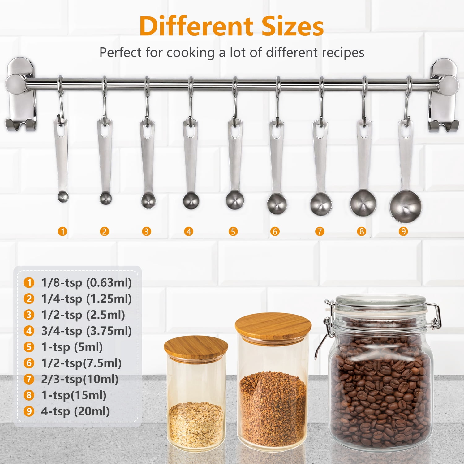 Rirool Stainless Steel Measuring Spoons Set of 9 Piece - Accurate Measurement for Cooking and Baking - Durable and Rust-Resistant Kitchen Tools - Image 8