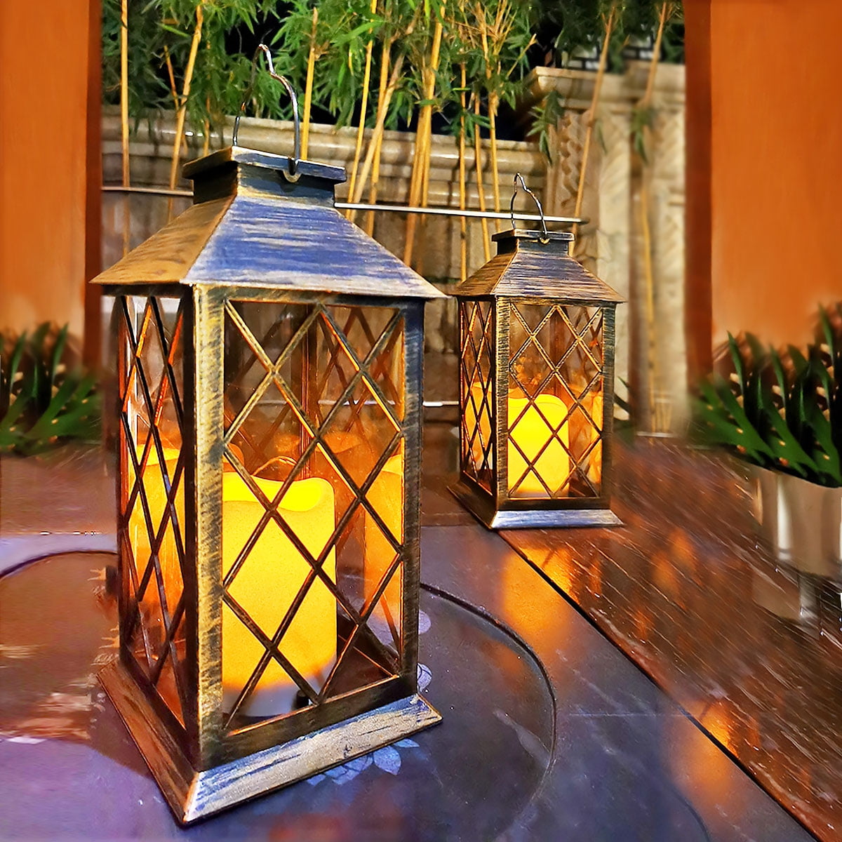 Rirool Solar Outdoor Hanging Lanterns 2-Pack, Waterproof Garden Lantern with LED Flickering Flameless Candle for Patio, Yard, Courtyard Decor - Image 5