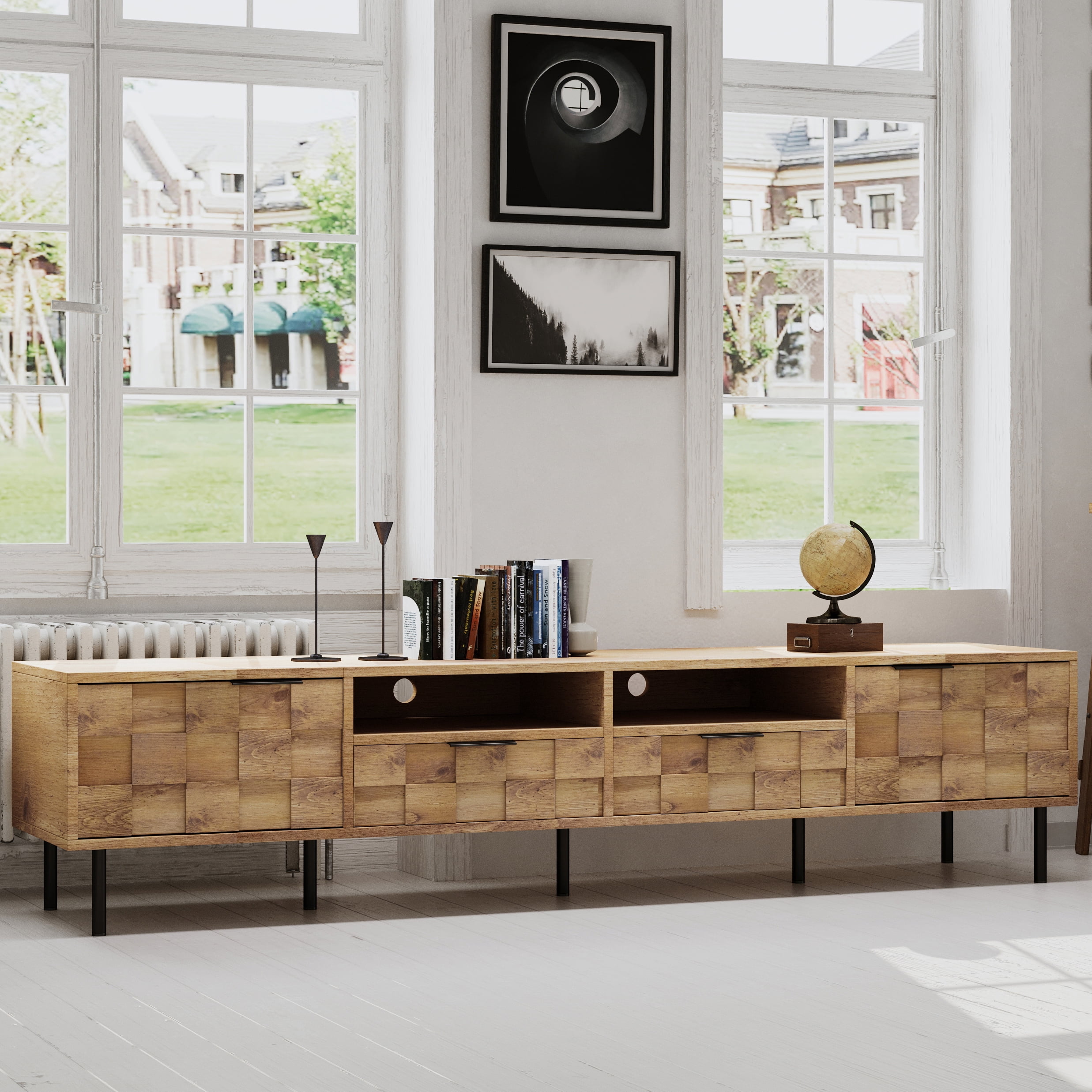 78.7" Mid Century TV Stand for 85" TVs, Media Console with 2 Drawers & Storage Cabinet, Natural Entertainment Center for Living Room, Bedroom - Image 9