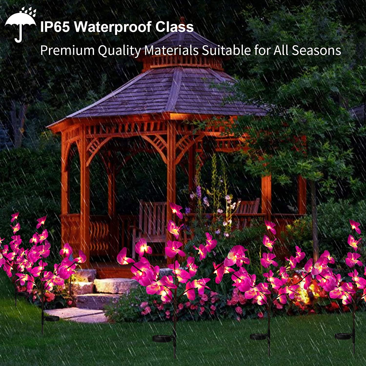 Rirool Solar Garden Stake Lights - Purple Pink Orchid Lights for Outdoor Garden, Lawn, Landscape, Driveway - Image 7