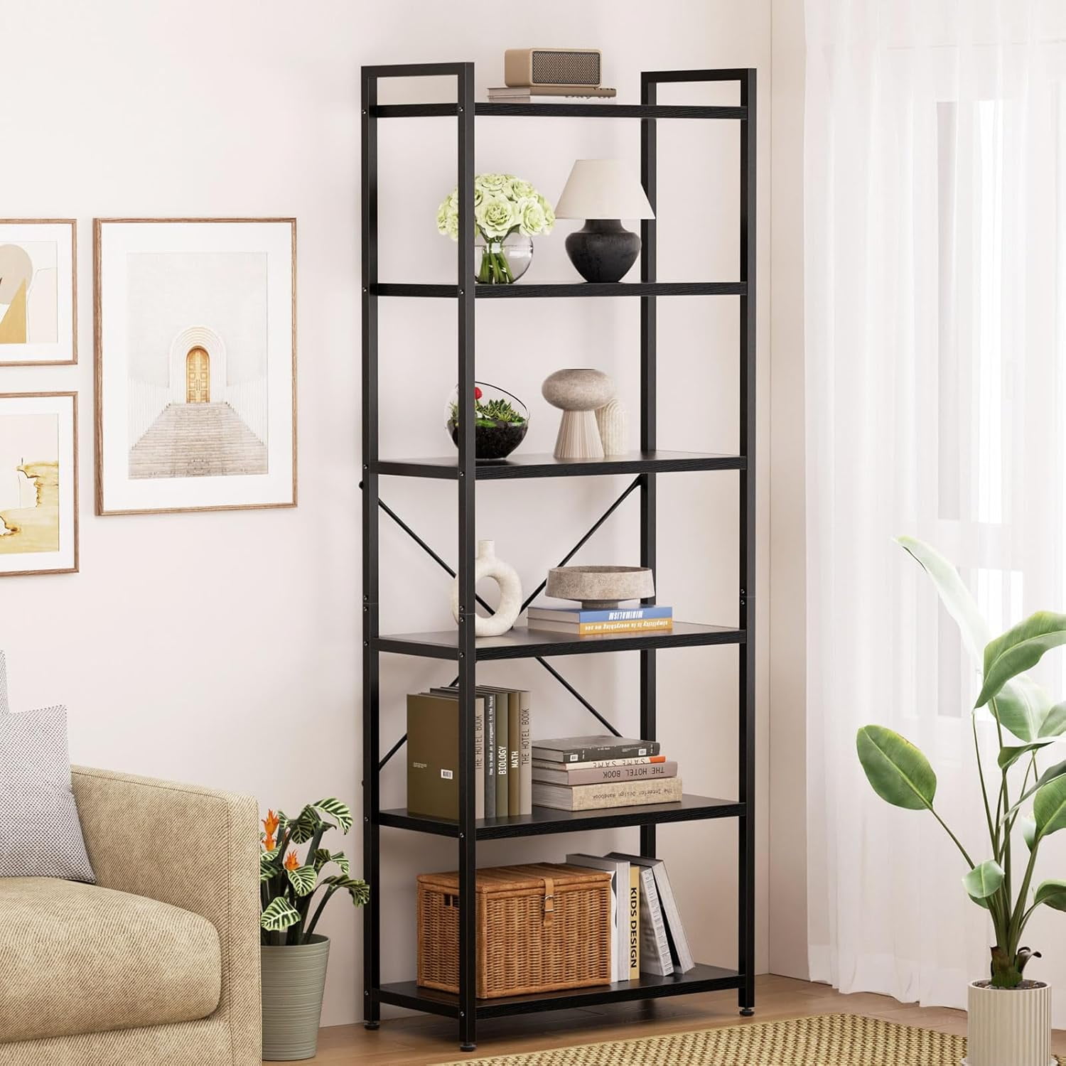 Book Shelf, 6/7 Tier Tall Bookshelf, Modern Wood Bookcase Shelves for Bedroom, Industrial Display Shelf for Living Room Home Office Kitchen, Standing Shelving Unit Storage Organizer - Image 5