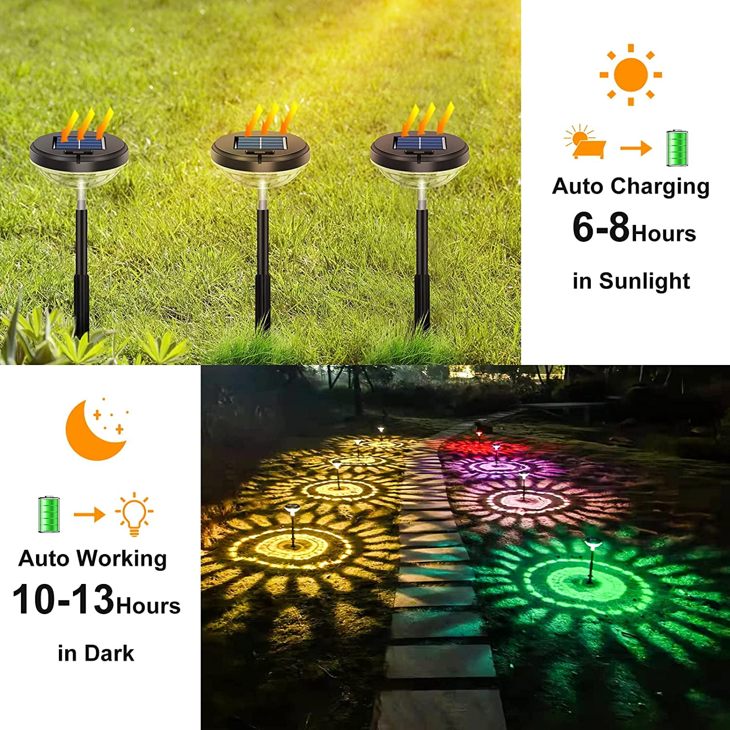 Rirool Outdoor Solar Pathway Lights, 6 Pack Dual Mode Waterproof LED Solar Lights for Walkway Yard Garden Lawn Patio - Multi-Color & Warm White - Image 7