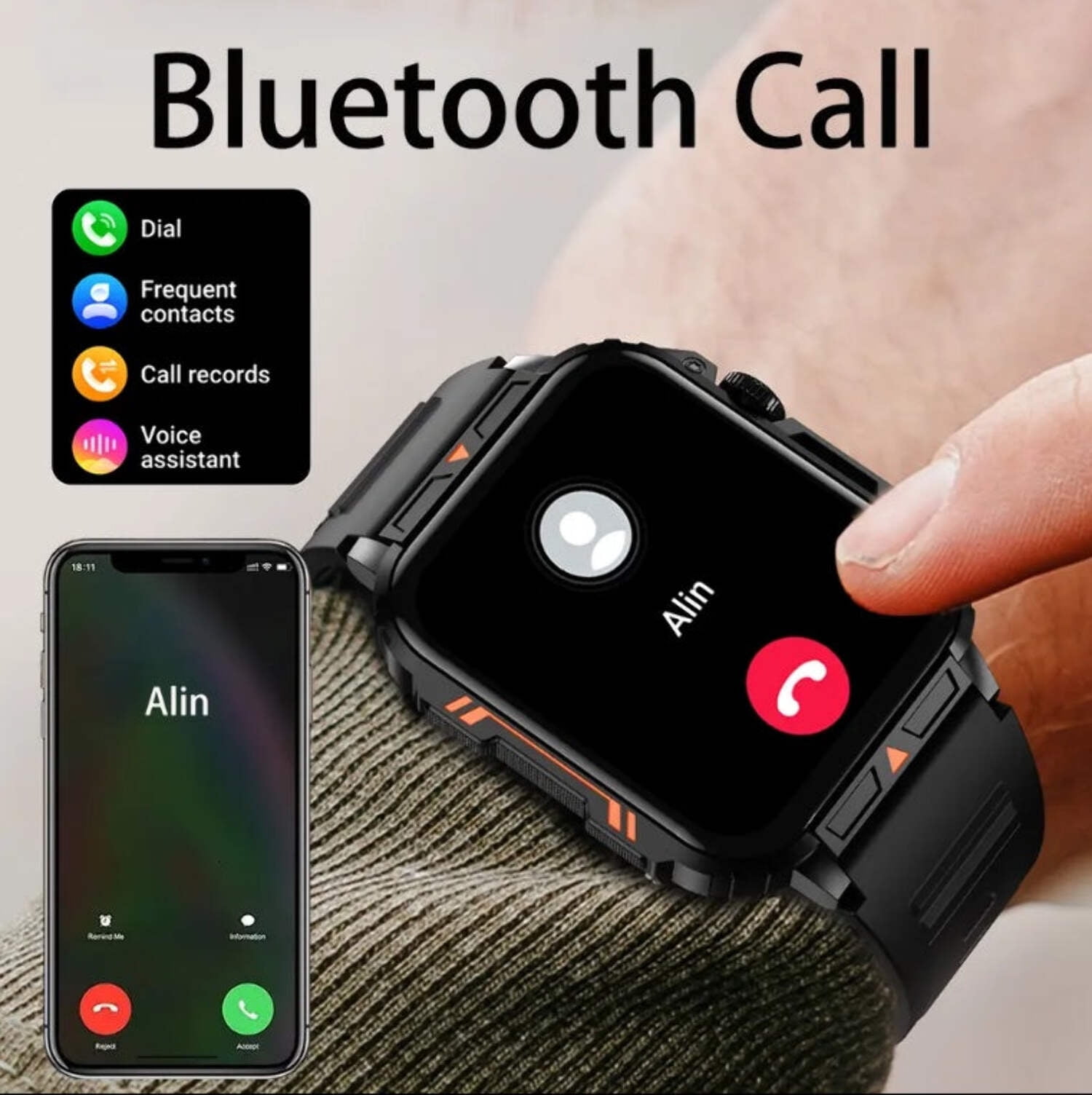 L81 Outdoor Sports Square Smartwatch Answer Call Big Battery Fitness Tracker Waterproof Smartwatch Men For IOS Android - Image 4