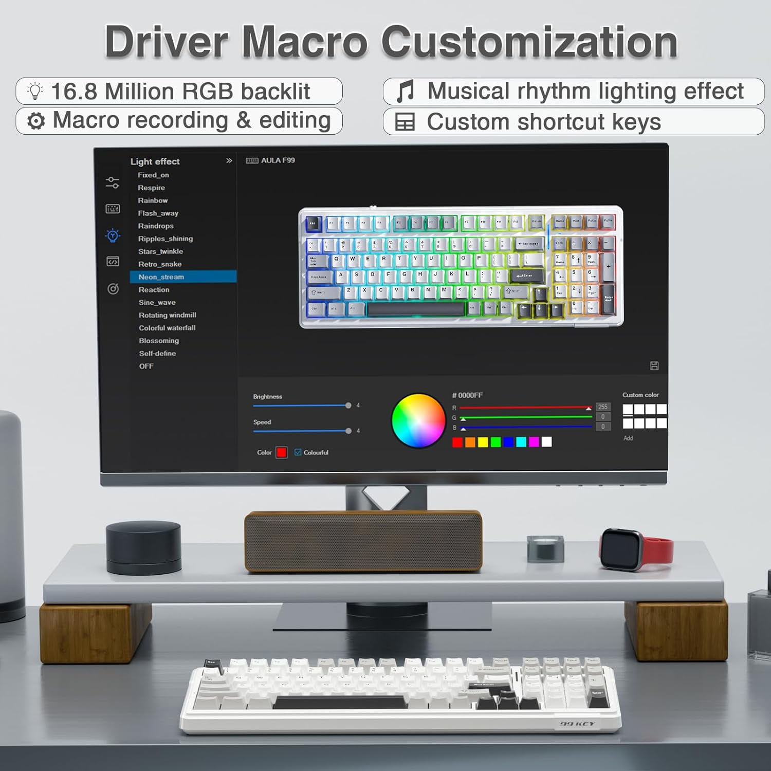 F99 Wireless Mechanical Keyboard,Tri-Mode BT5.0/2.4GHz/USB-C Hot Swappable Custom Keyboard,Pre-lubed Linear Switches,RGB Backlit Computer Gaming Keyboards for PC/Tablet/PS/Xbox - Image 7