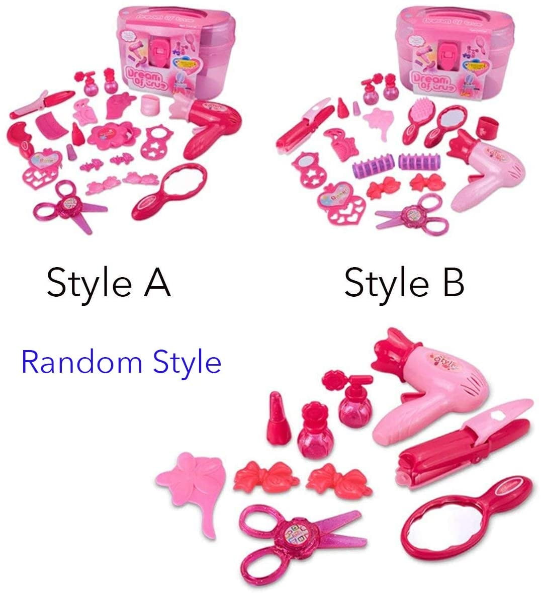 Rirool Little Girl Pretend Play Makeup & Hair Station Set with Case - Beauty Salon Toy Kit for Ages 1-4 - Image 4