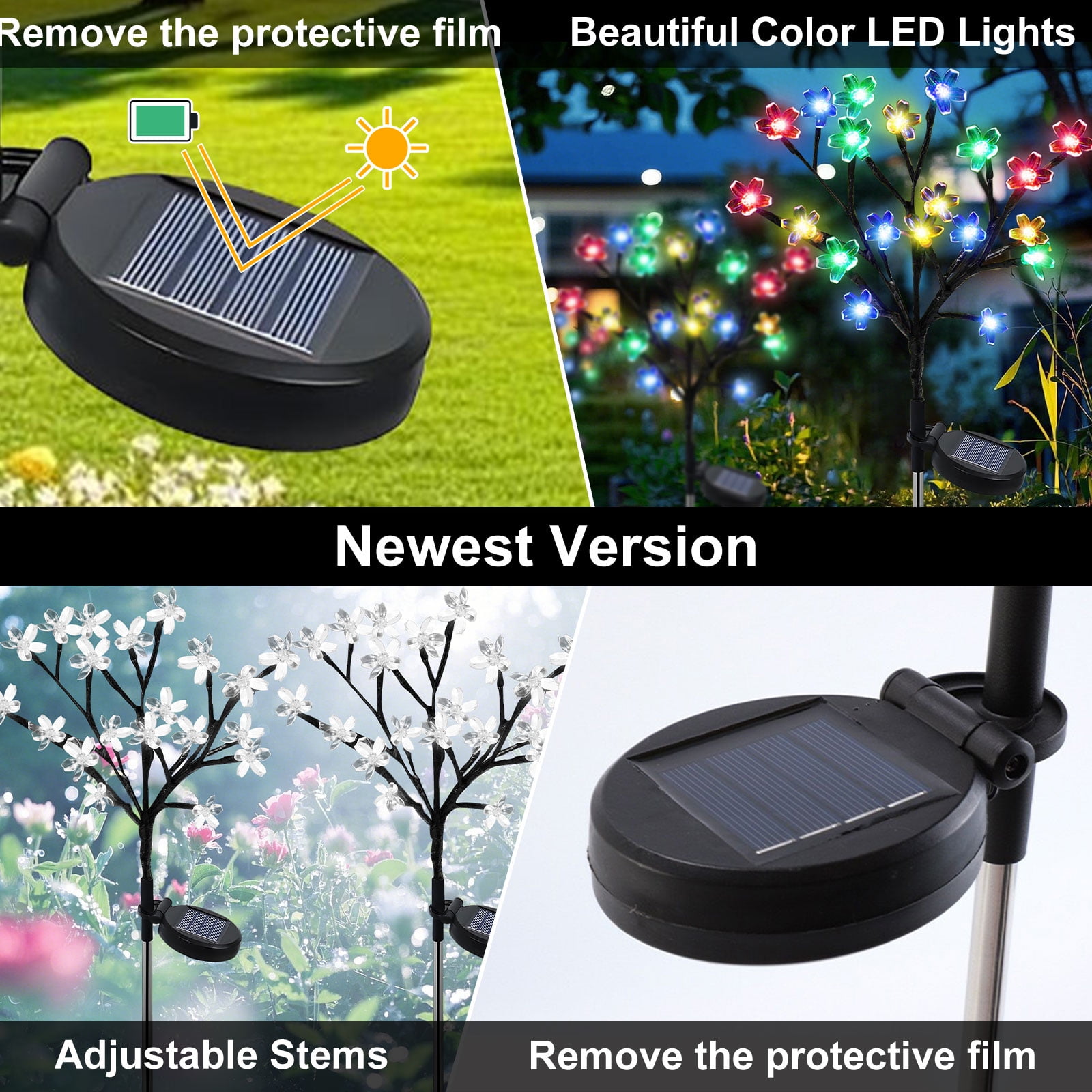 Rirool Solar Flower Lights, 20 Cherry Blossom LED Solar Garden Lights, 2-Pack Waterproof Multi-Color Outdoor Lights for Pathway, Yard, Patio, and Christmas Decoration - Image 3