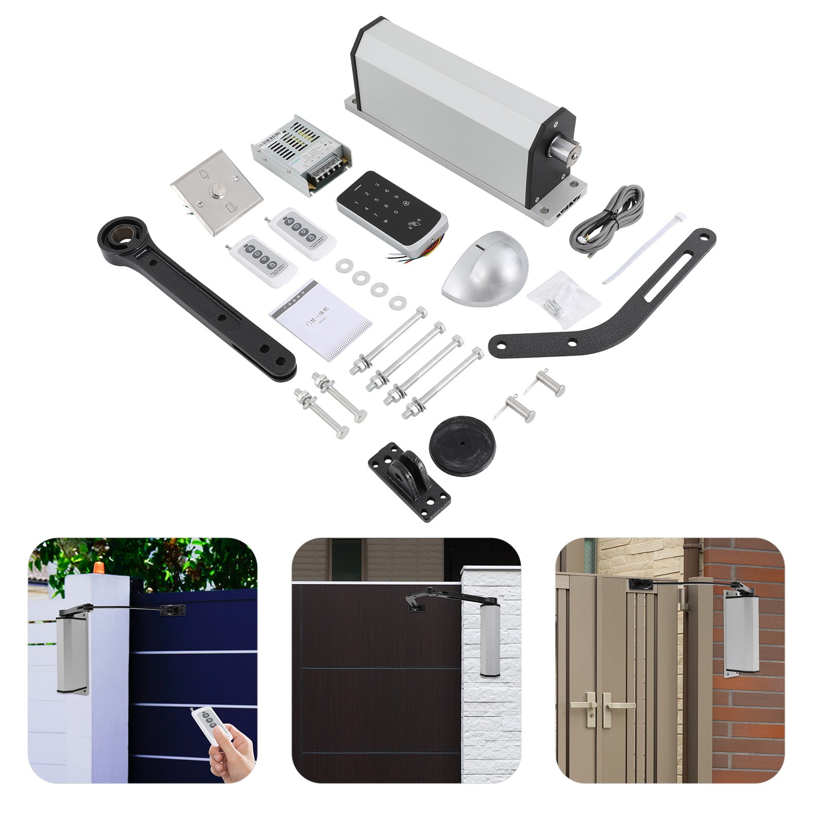Modern Automatic Swing Gate Silver Electric Door Operator Closer Mechanism w/Remotes for Supermarkets - Image 2