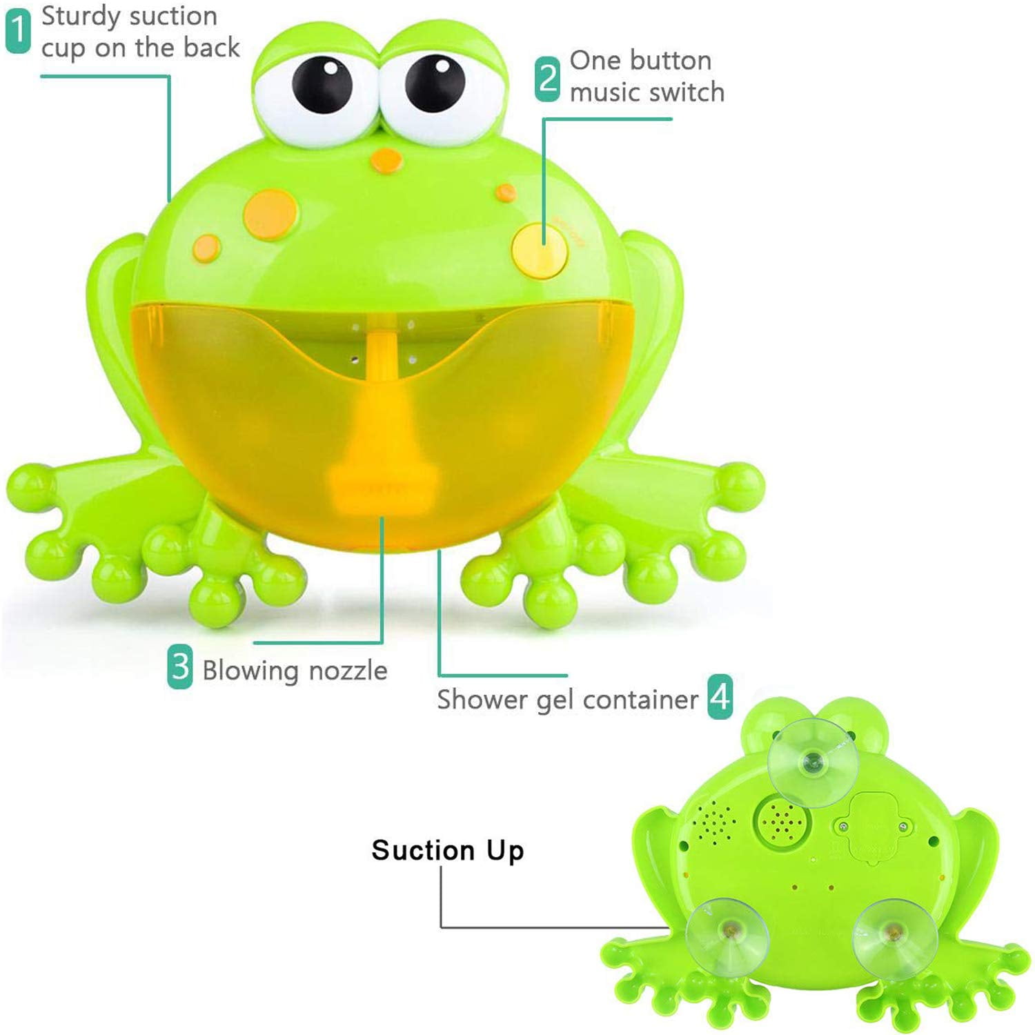 Rirool Baby Bath Bubble Toys Set,Tub Big Frog Automatic Bubble Maker Blower Toys with 12 Music Baby Fun Shower Toys, for Boys, Girls - Image 7