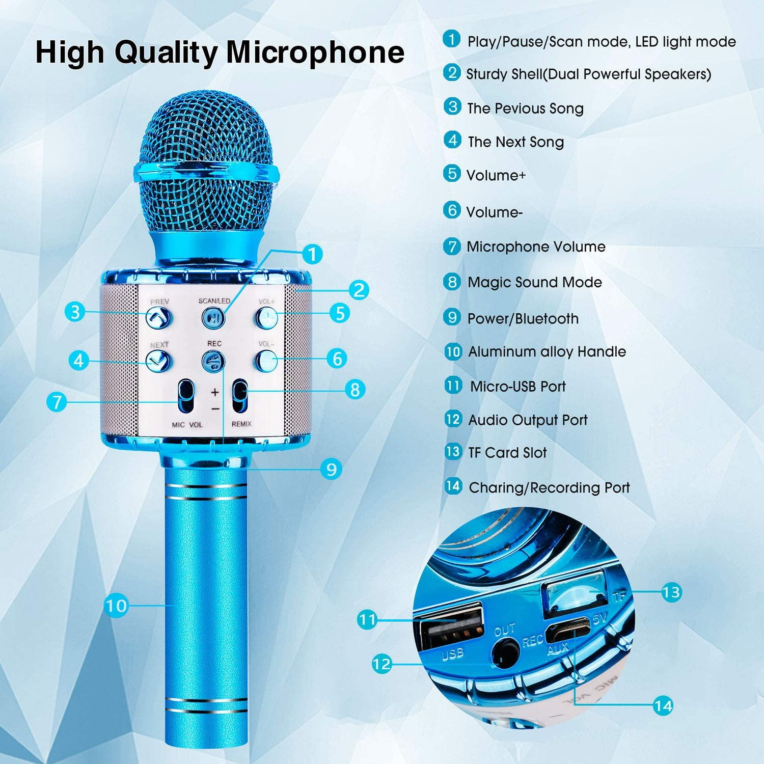 Rirool Kids Wireless Karaoke Microphone with LED Lights - Portable Handheld Mic Speaker for Home KTV, Birthday Party, and Music Singing - Image 4