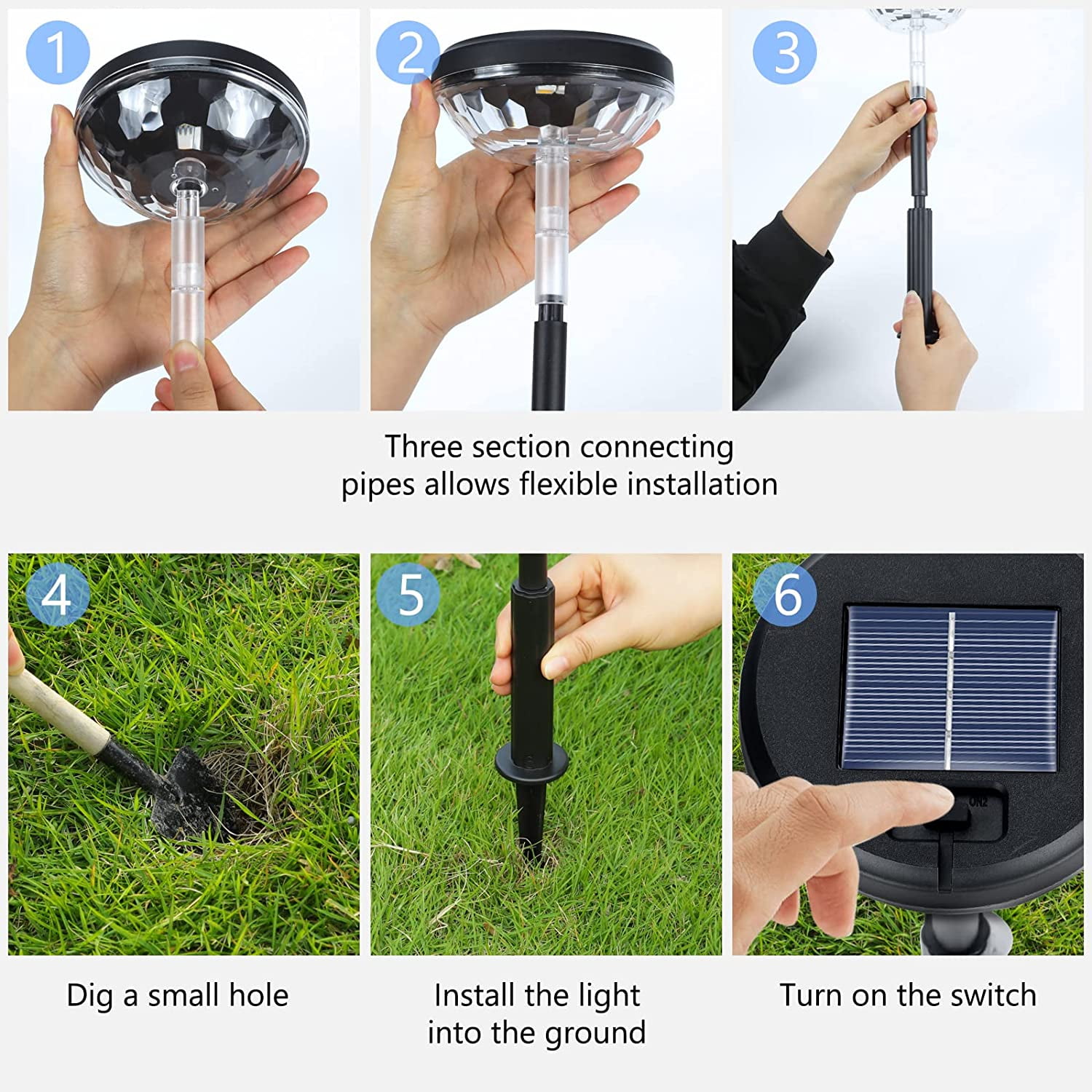 Rirool Outdoor Solar Pathway Lights, 6 Pack Dual Mode Waterproof LED Solar Lights for Walkway Yard Garden Lawn Patio - Multi-Color & Warm White - Image 8