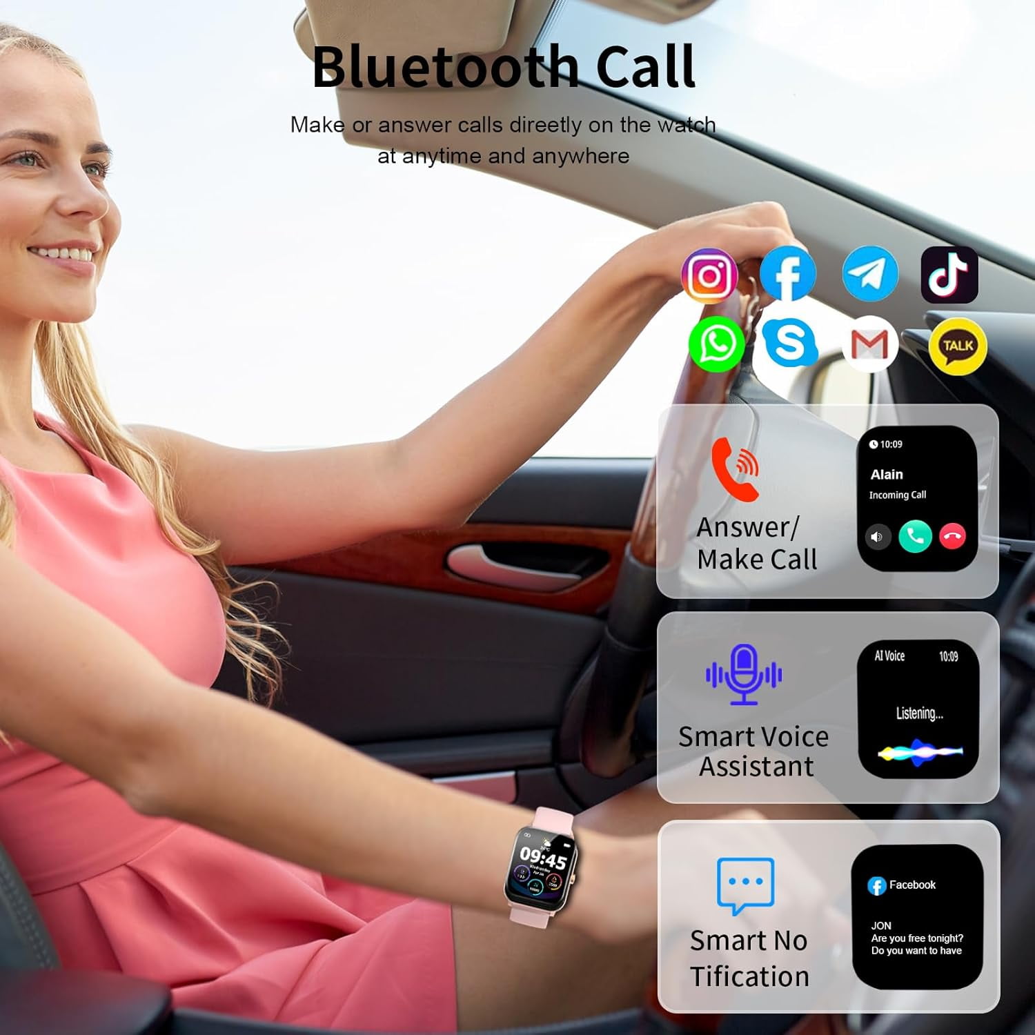 Smart Watch, Smartwatches for Men Women, 1.85" HD Fitness Tracker (Answer/Make Calls), 120+ Sport Modes, Heart Rate/Sleep Monitor, IP68 Waterproof Fitness Watch, Smartwatch for Android iOS - Image 2