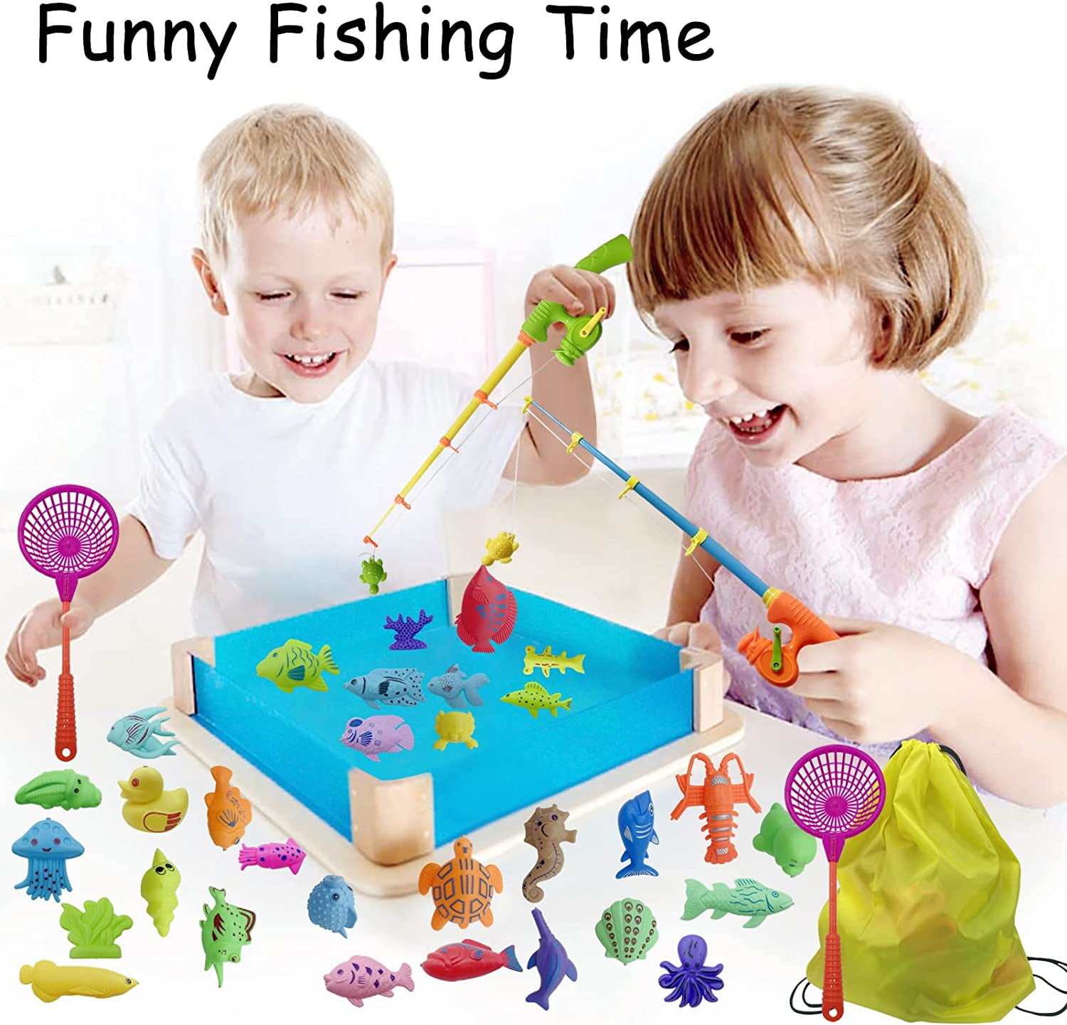 Rirool Magnetic Fishing Game Toy for Kids - 40PCS Ocean Animals, 2 Rods & Nets - Bath, Pool, Floor Play, STEM Learning Toy for Toddlers Preschool - Image 7