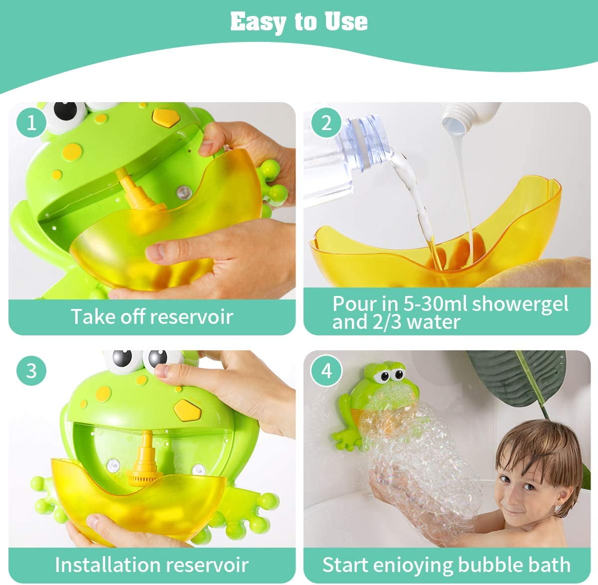 Rirool Baby Bath Bubble Toys Set,Tub Big Frog Automatic Bubble Maker Blower Toys with 12 Music Baby Fun Shower Toys, for Boys, Girls - Image 6