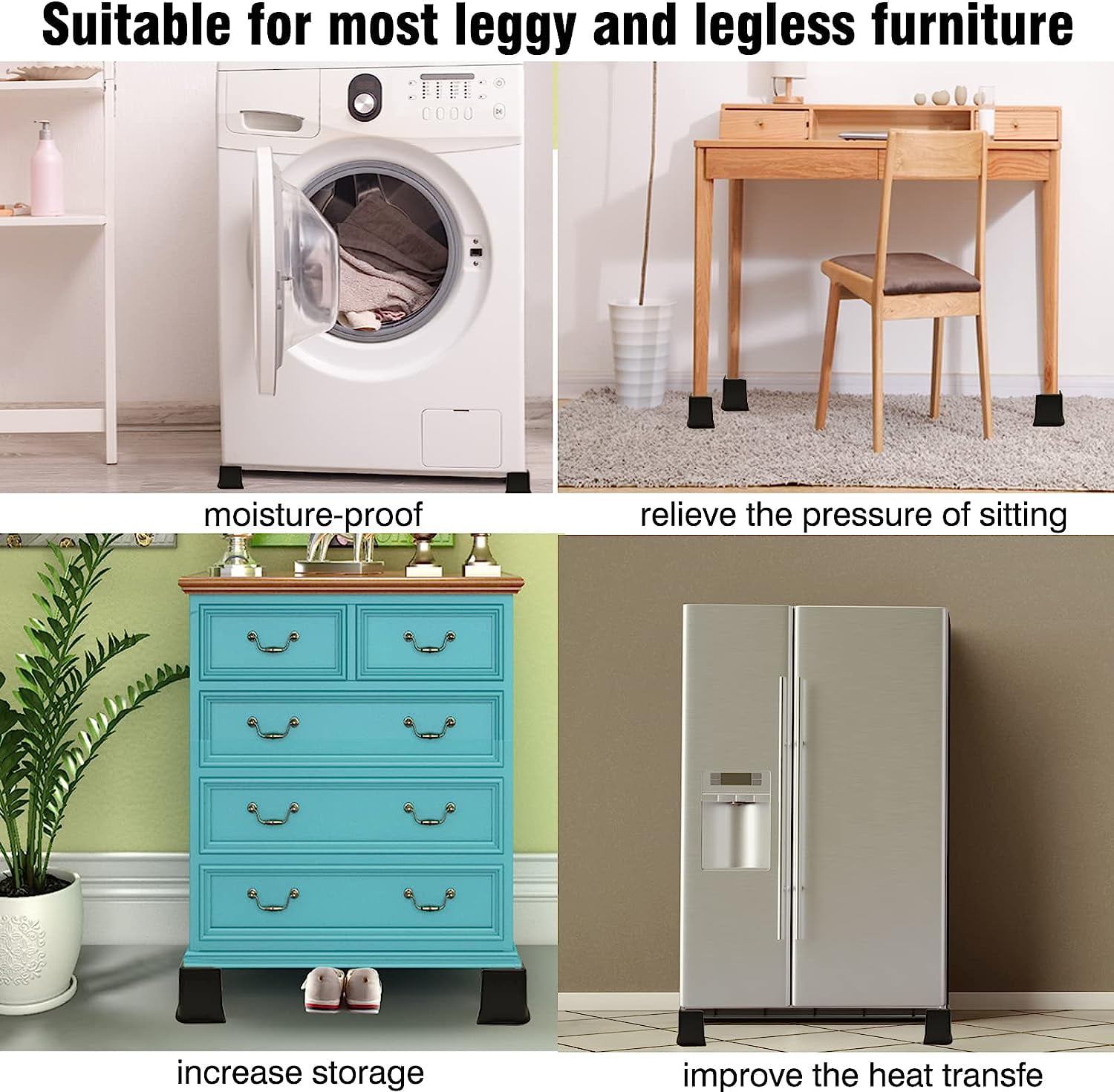 Rirool Adjustable 4 inch Bed Lifts, Bed Furniture Riser, Heavy Duty Stackable Bed Elevators Set of 4 Riser - Image 7