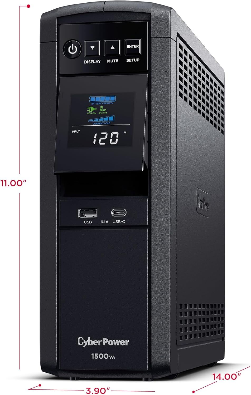 CyberPower CP1500PFCLCD 1500VA/1000W Pure Sine Wave UPS Battery Backup, PFC Compatible, 12 Outlets, AVR Mini Tower - Image 4