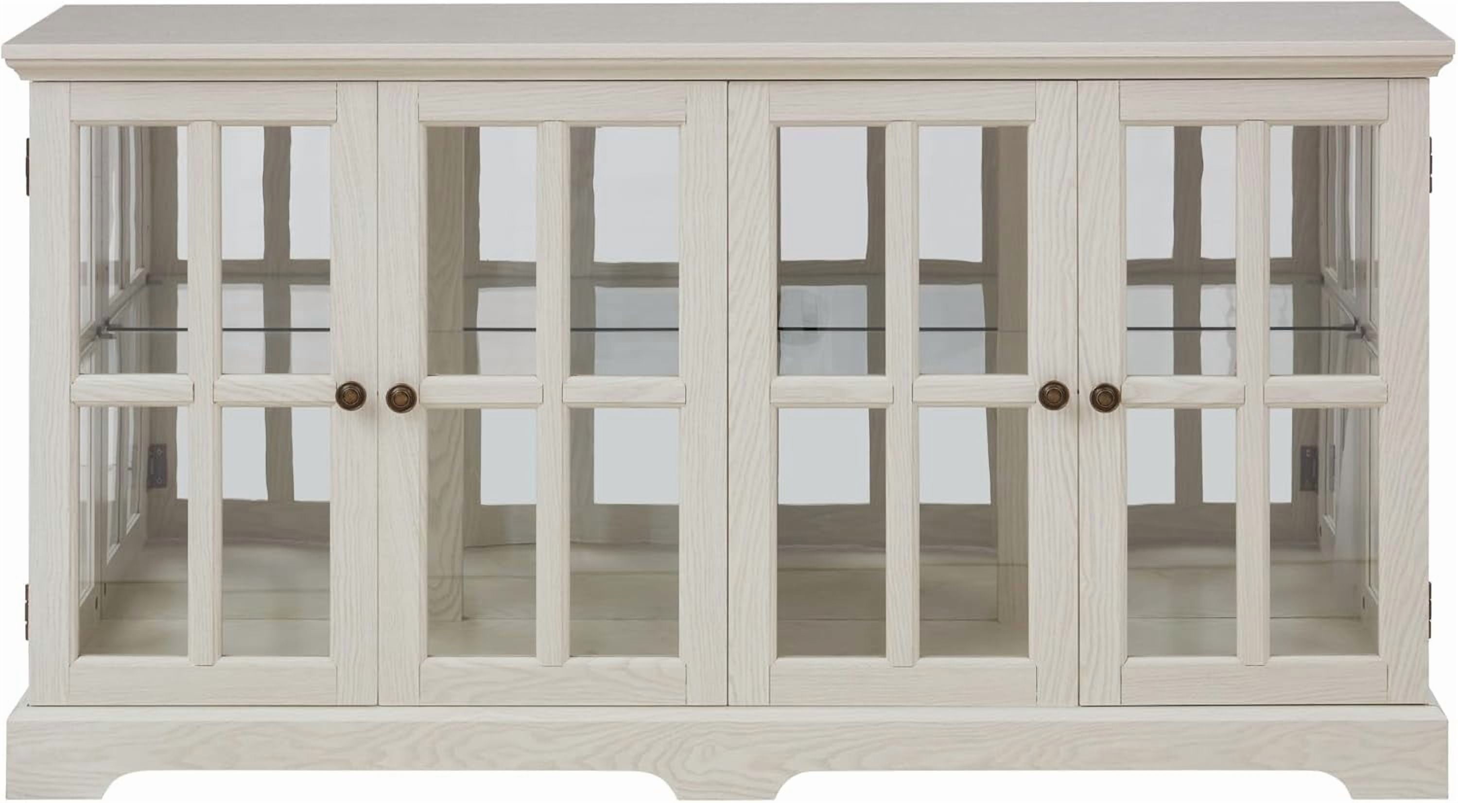 59" W LED Glass Display with 7 Color Lights, Vintage Curio Cabinet with 4 Glass Doors and Adjustable Shelves, Wooden China Case with Smartphone-Controlled for Living Room (White) - Image 7