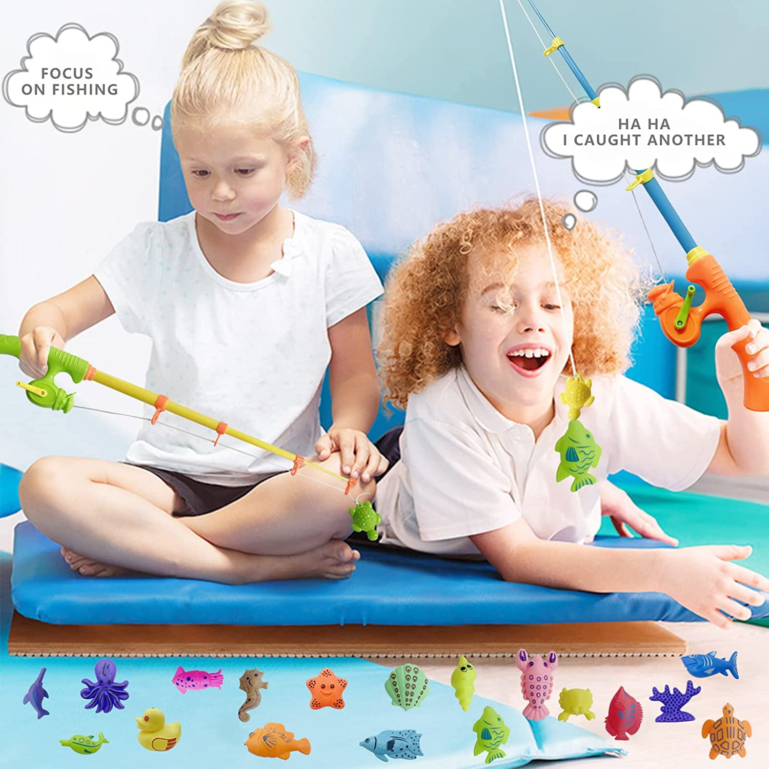 Rirool Magnetic Fishing Game Toy for Kids - 40PCS Ocean Animals, 2 Rods & Nets - Bath, Pool, Floor Play, STEM Learning Toy for Toddlers Preschool - Image 2