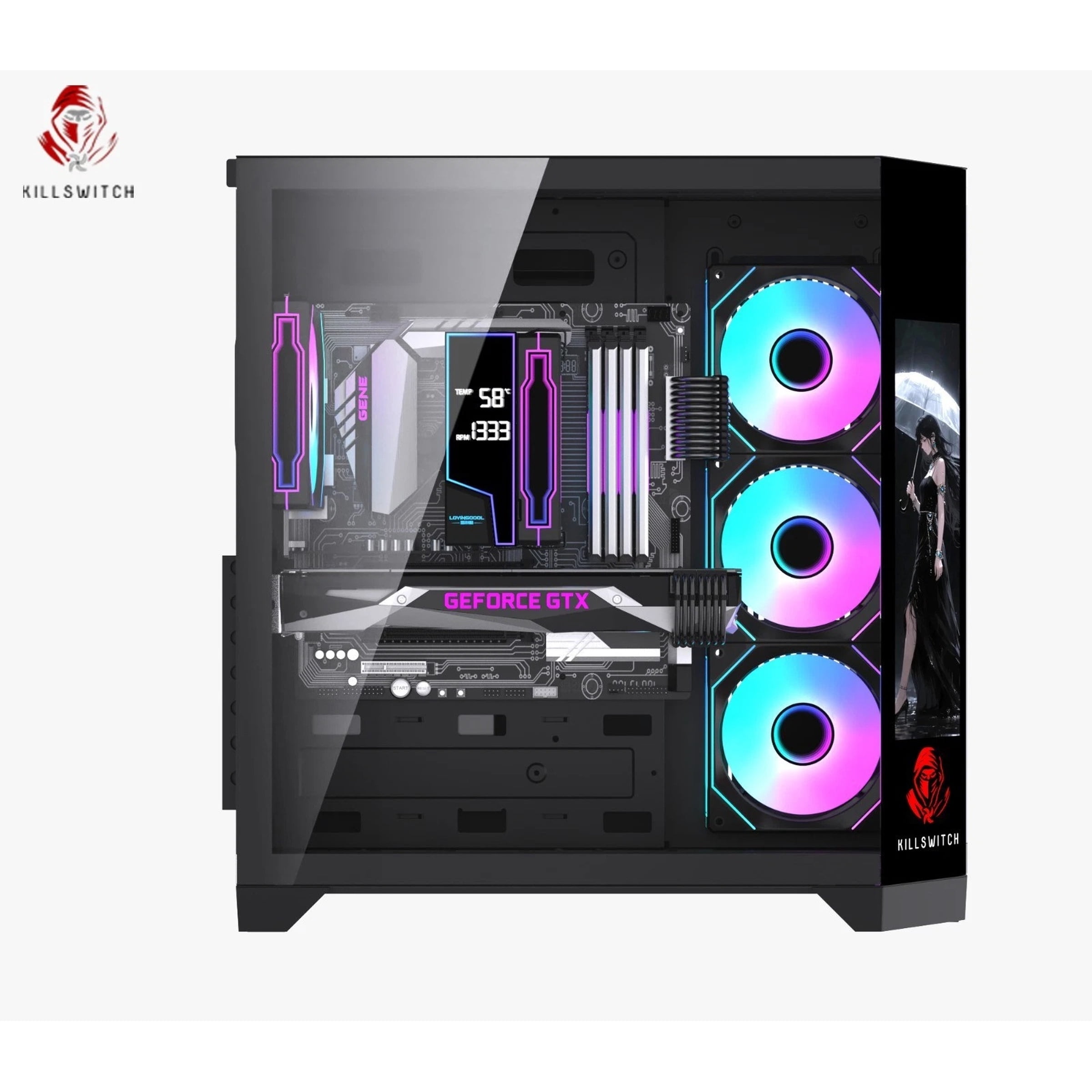KILLSWTICH - KS MXJ PLUS - ATX/MATX/ITX GAMING PC CASE w/ SCREEN, PSU & 4 FANS - Image 6
