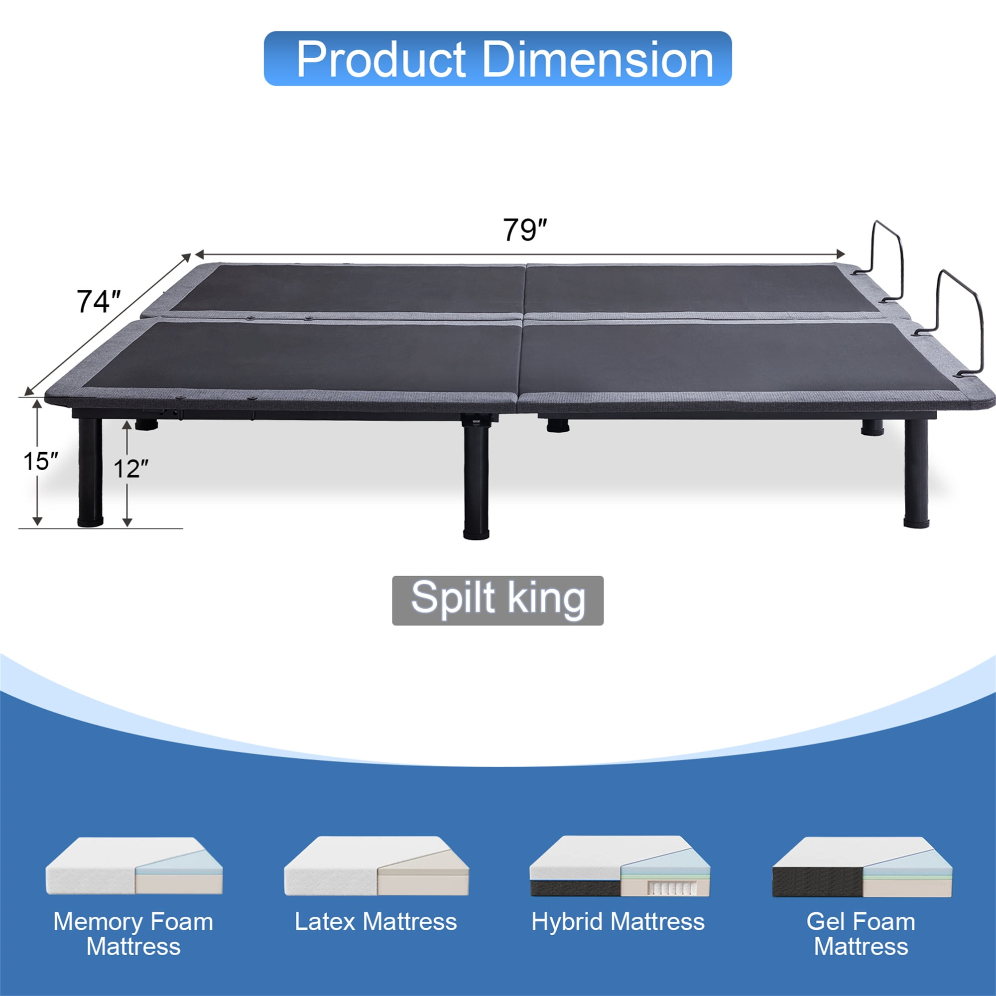 Split King Adjustable Bed Base with Massage, Electric Bed Frame Dual Head & Foot Lift, Wireless Remote, Zero Gravity, Anti-Snore, LED Light, USB Ports - Image 6