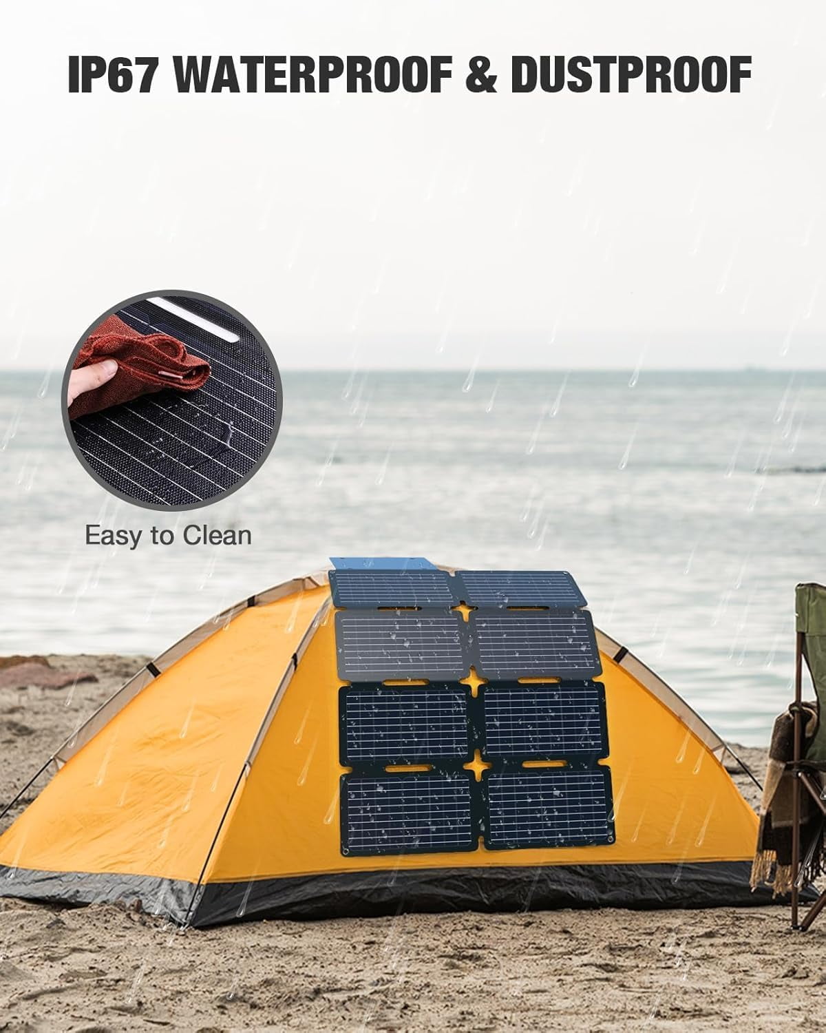 80W Portable Panel Foldable High Efficiency Outdoor Charger with QC3.0 USB-A Type-C Ports for Power Banks Tablets - Image 3