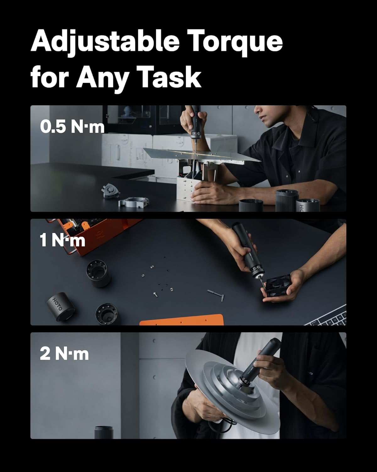 PixelDrive Electric Screwdriver, Smart Display, 6 Torque Settings, 0.5 to 6 N·m, 1/4'' Hex 30 Bits, LED Light, 2000 mAh Rechargeable Cordless Screwdriver Set for Electronics, Gadgets for Men - Image 4