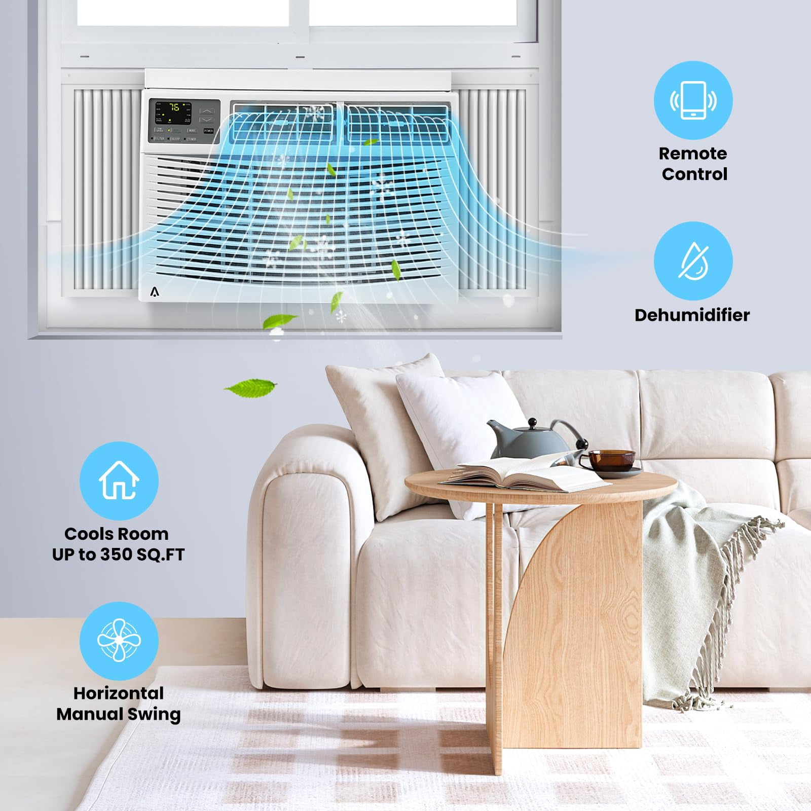 8000 Btu Window Air Conditioner Fast Cooling 350 Sq.ft., Indoor Ac Unit With Remote Control, Wi-Fi Enabled, 115V Mini Air Conditioner For Bedroom With 3 Cooling Modes - Image 3