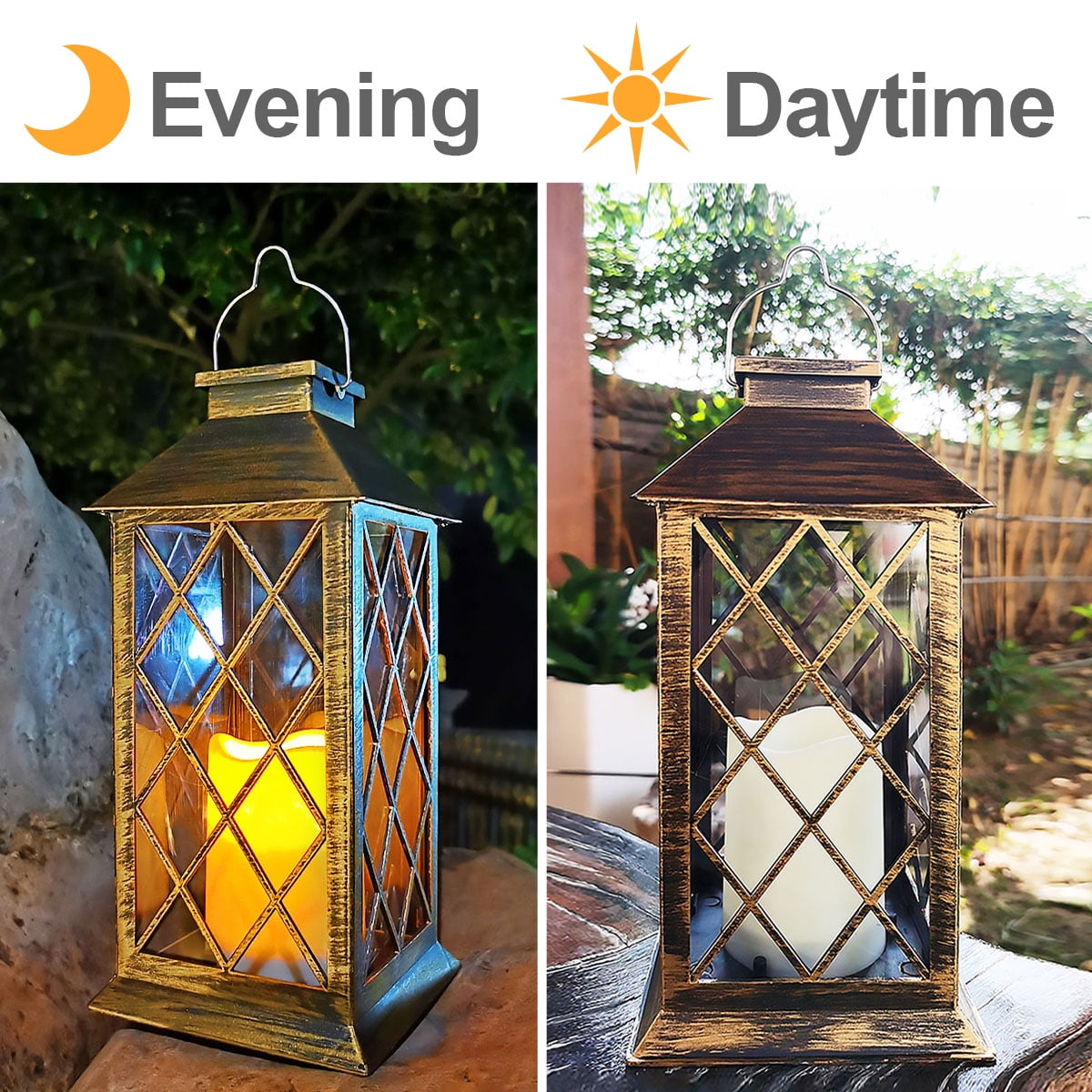 Rirool Solar Outdoor Hanging Lanterns 2-Pack, Waterproof Garden Lantern with LED Flickering Flameless Candle for Patio, Yard, Courtyard Decor - Image 6