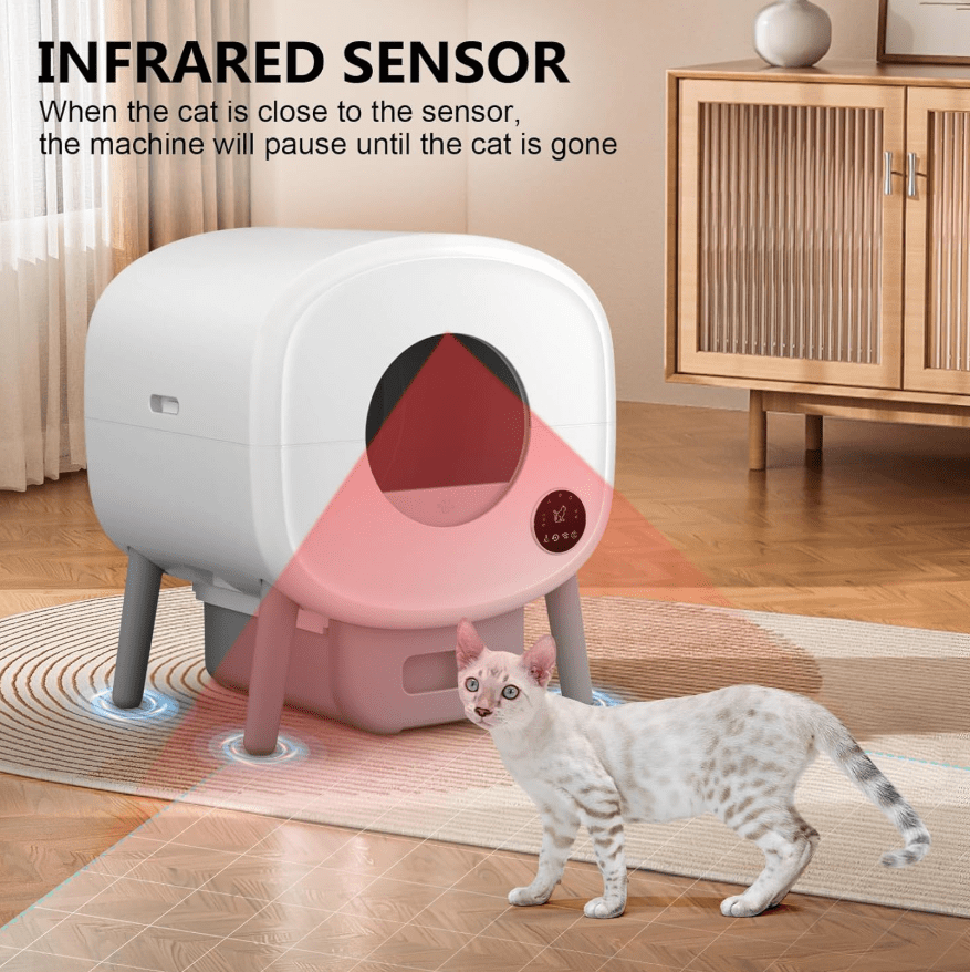 Sleek White & Grey Automatic Cat Litter Box with Garbage Bags for Effortless Maintenance - Image 2