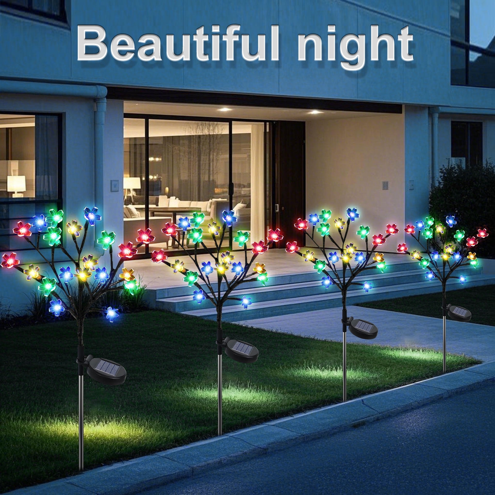 Rirool Solar Flower Lights, 20 Cherry Blossom LED Solar Garden Lights, 2-Pack Waterproof Multi-Color Outdoor Lights for Pathway, Yard, Patio, and Christmas Decoration - Image 4